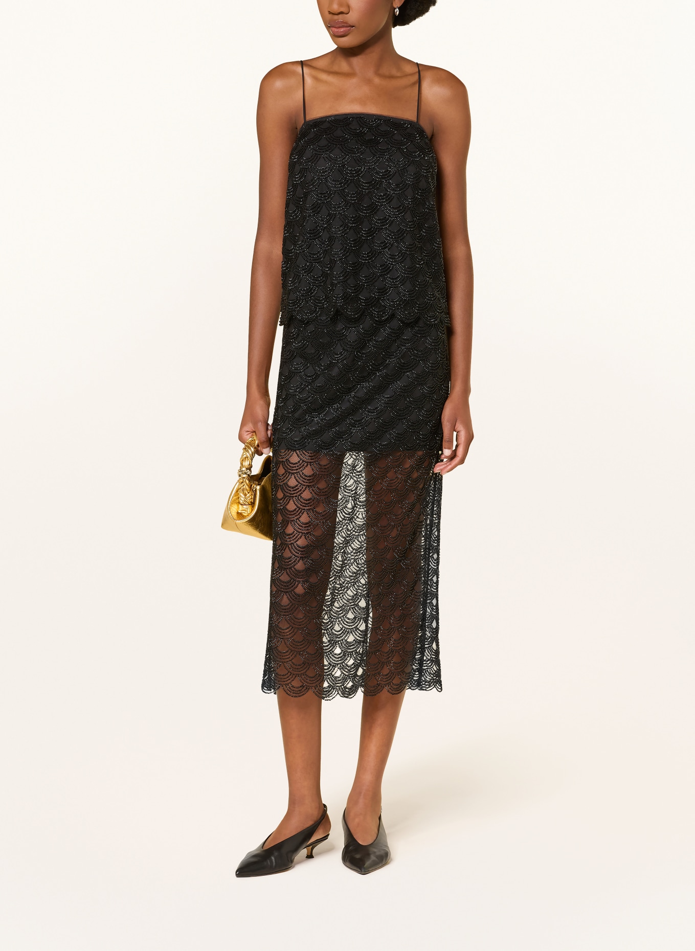 ROTATE Skirt with decorative beads: BLACK