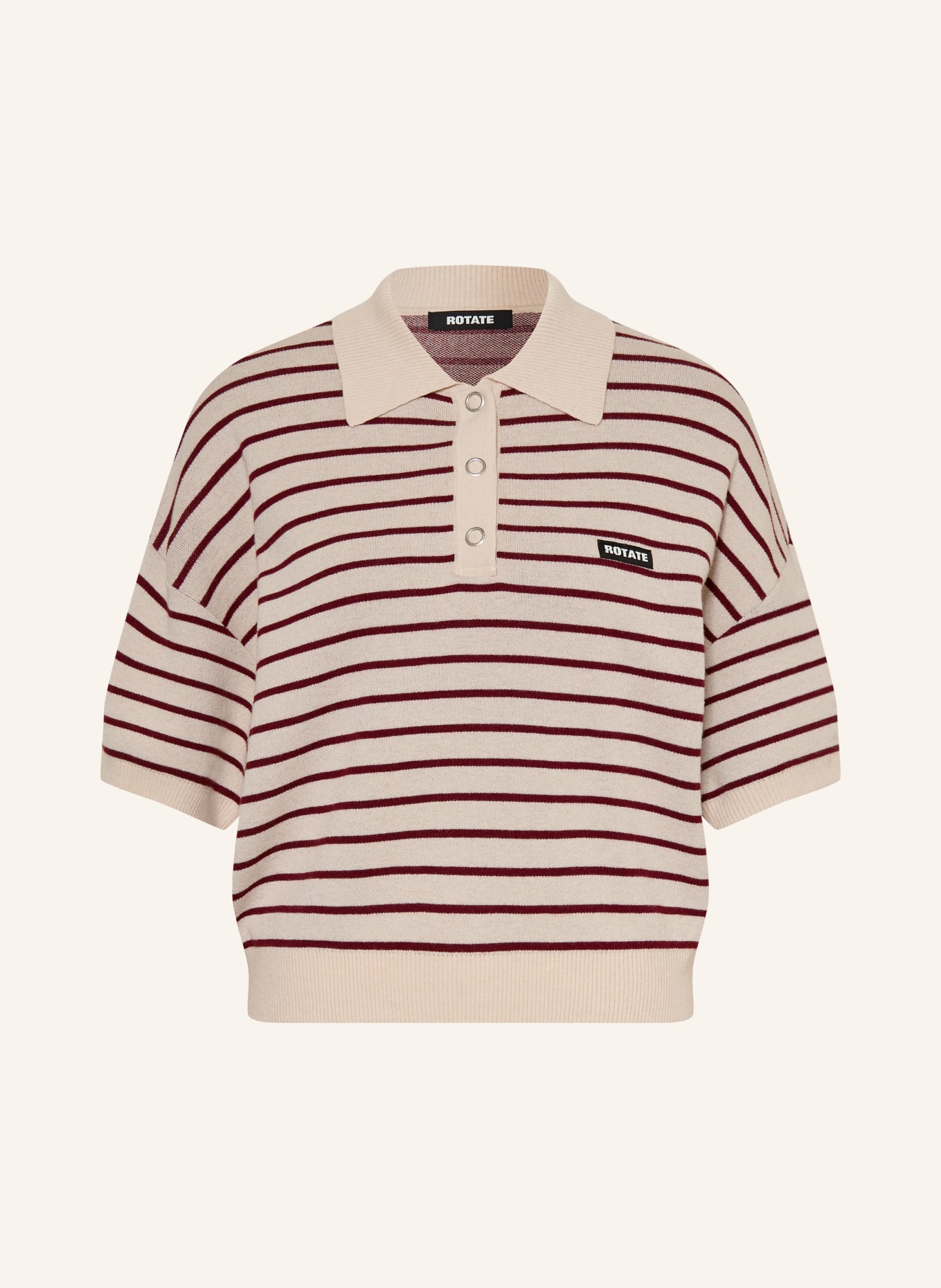 ROTATE Knit polo shirt: DARK RED / BEIGE