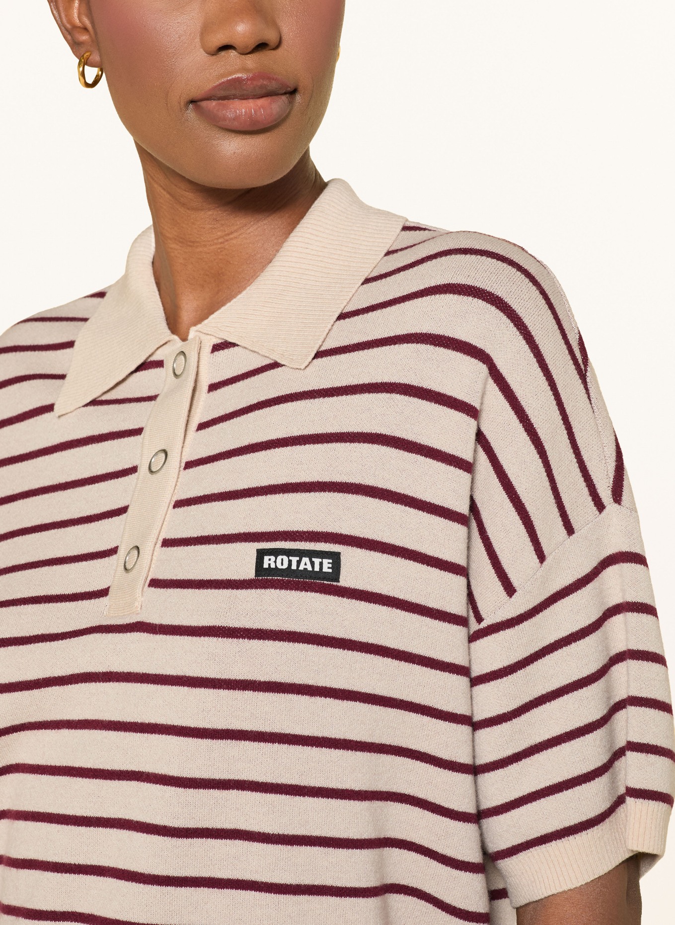 ROTATE Knit polo shirt: DARK RED / BEIGE