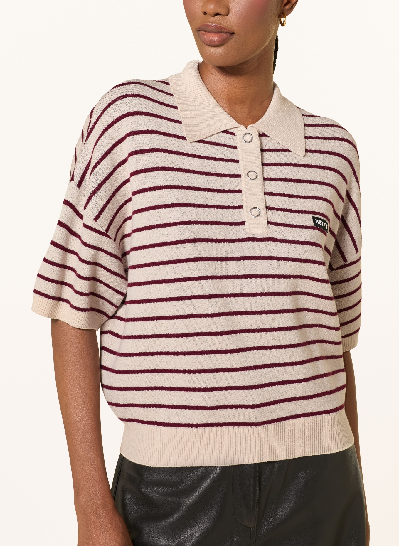 ROTATE Knit polo shirt: DARK RED / BEIGE