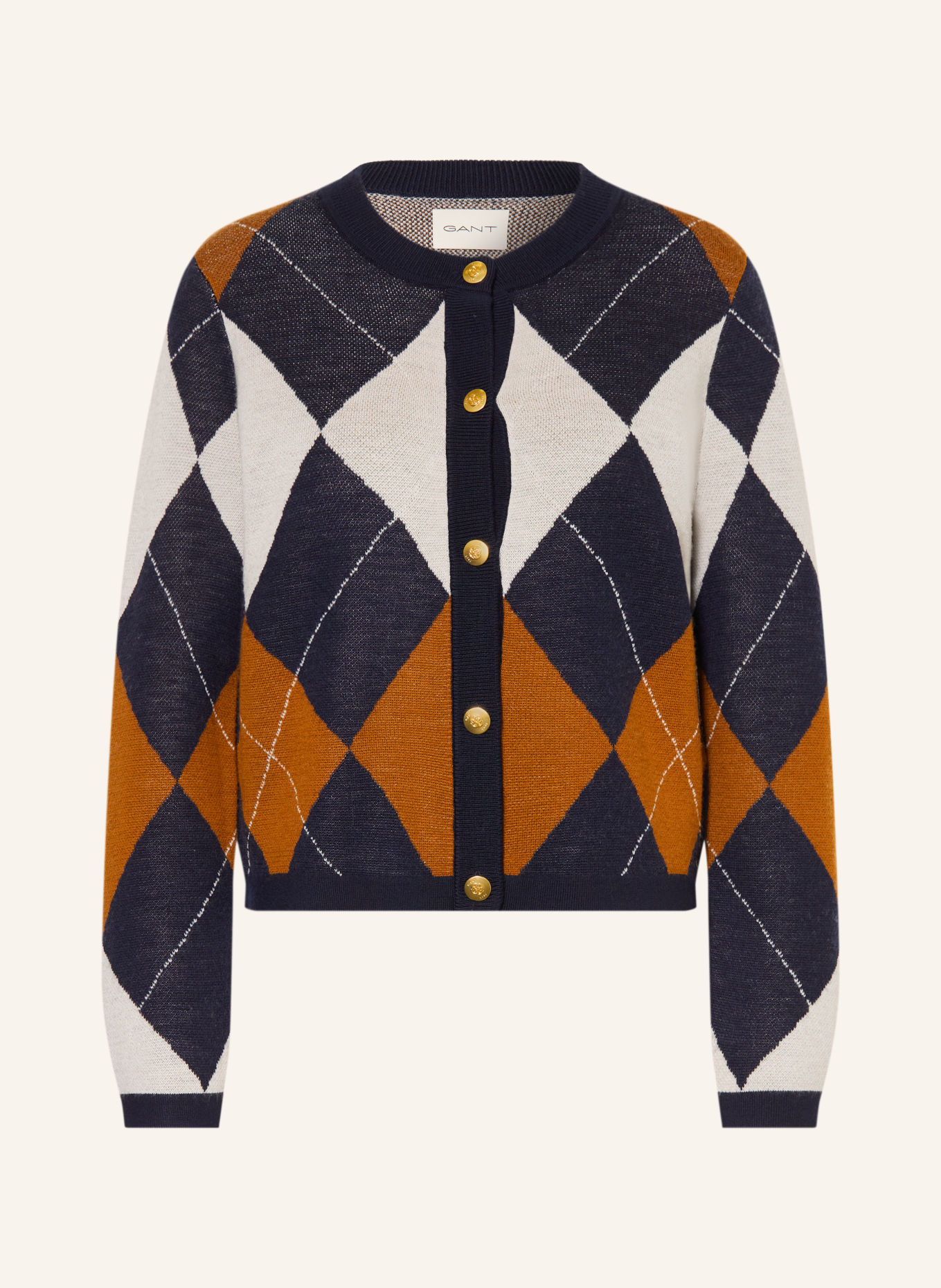 GANT Gilet: BLEU FONCÉ / COGNAC / CRÈME