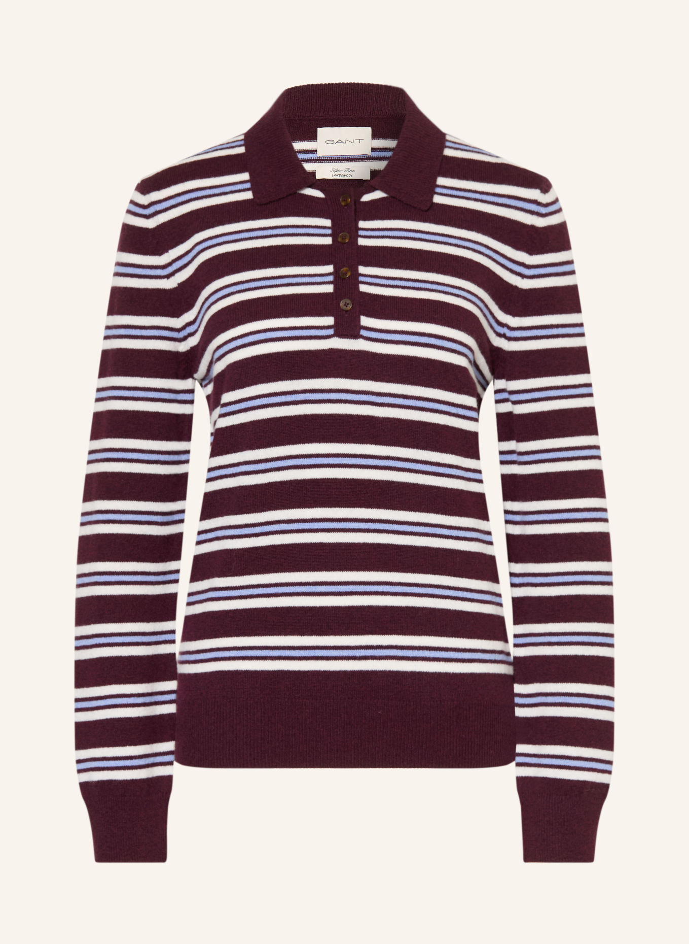 GANT Strick-Poloshirt: DUNKELROT / CREME / HELLBLAU