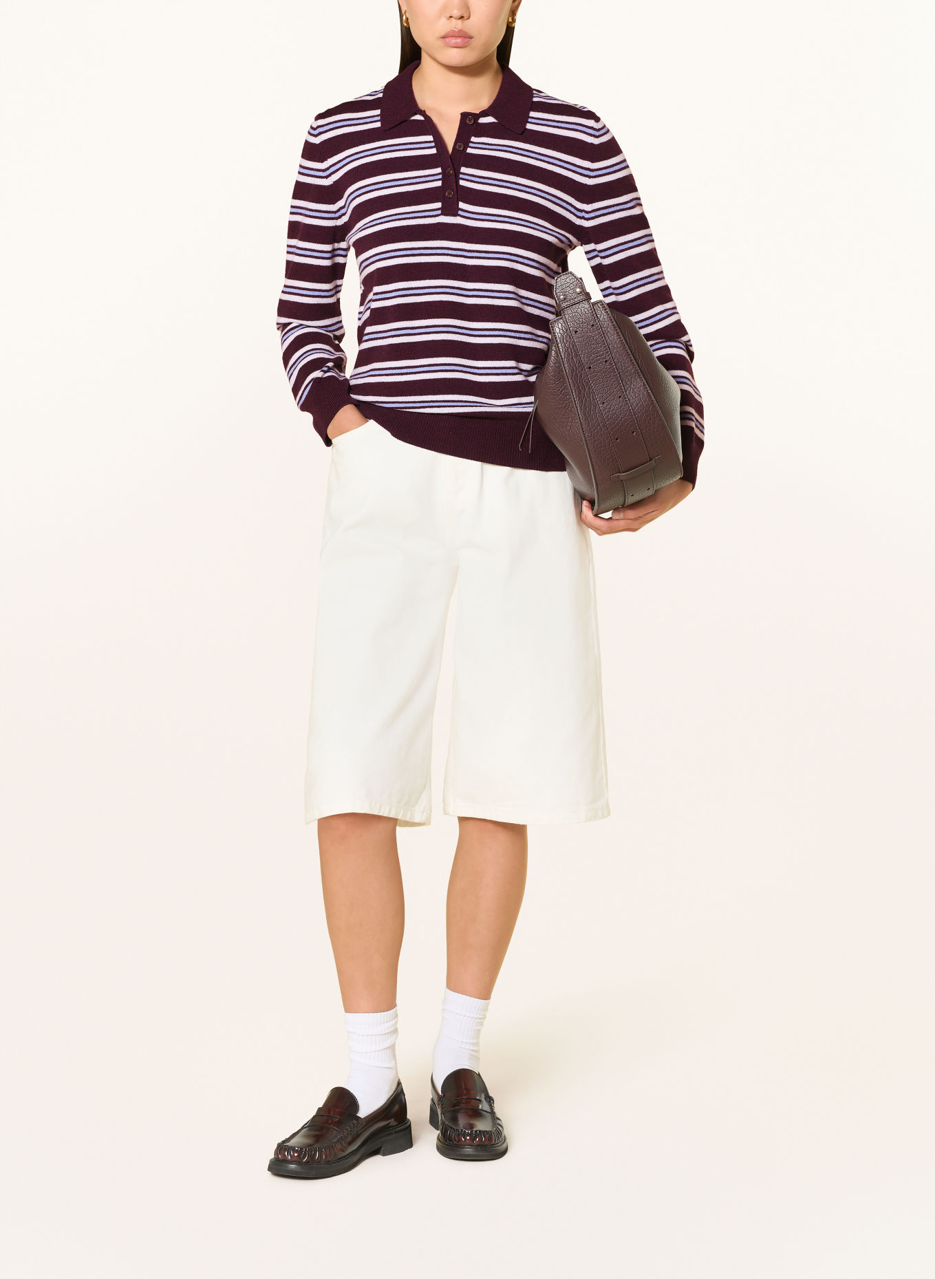 GANT Strick-Poloshirt: DUNKELROT / CREME / HELLBLAU