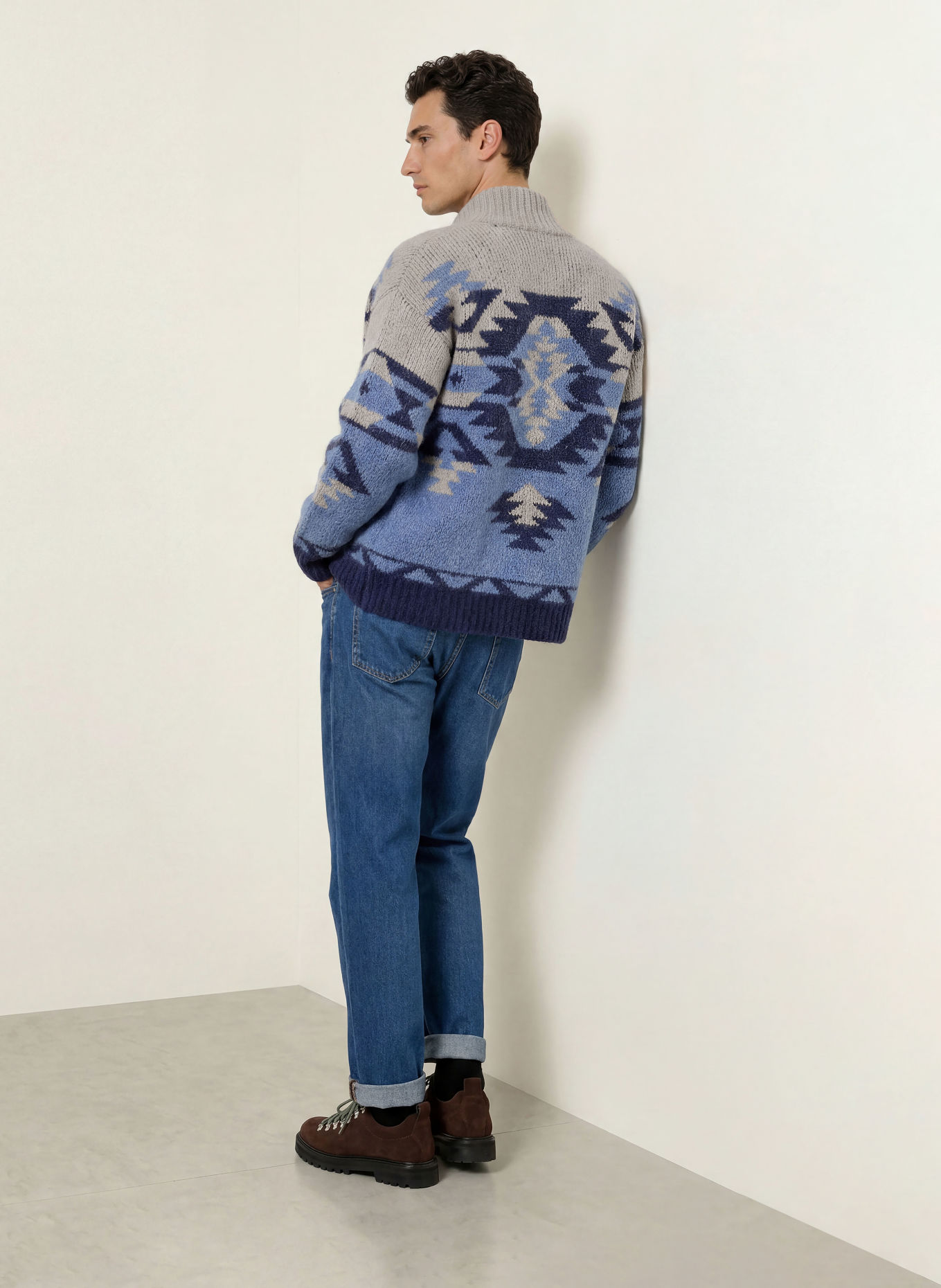 Gant Vest met alpaca: BLAUW / TAUPE / DONKERBLAUW