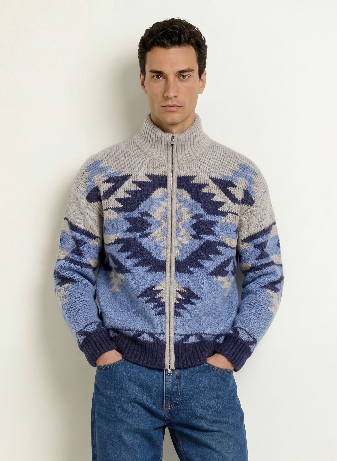 Gant Vest met alpaca: BLAUW / TAUPE / DONKERBLAUW