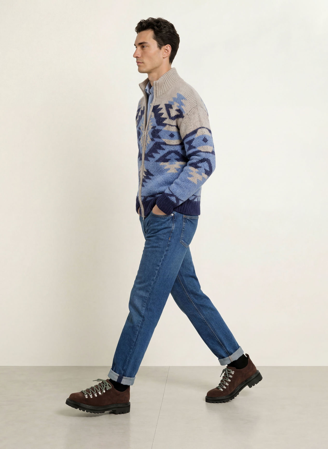 Gant Vest met alpaca: BLAUW / TAUPE / DONKERBLAUW
