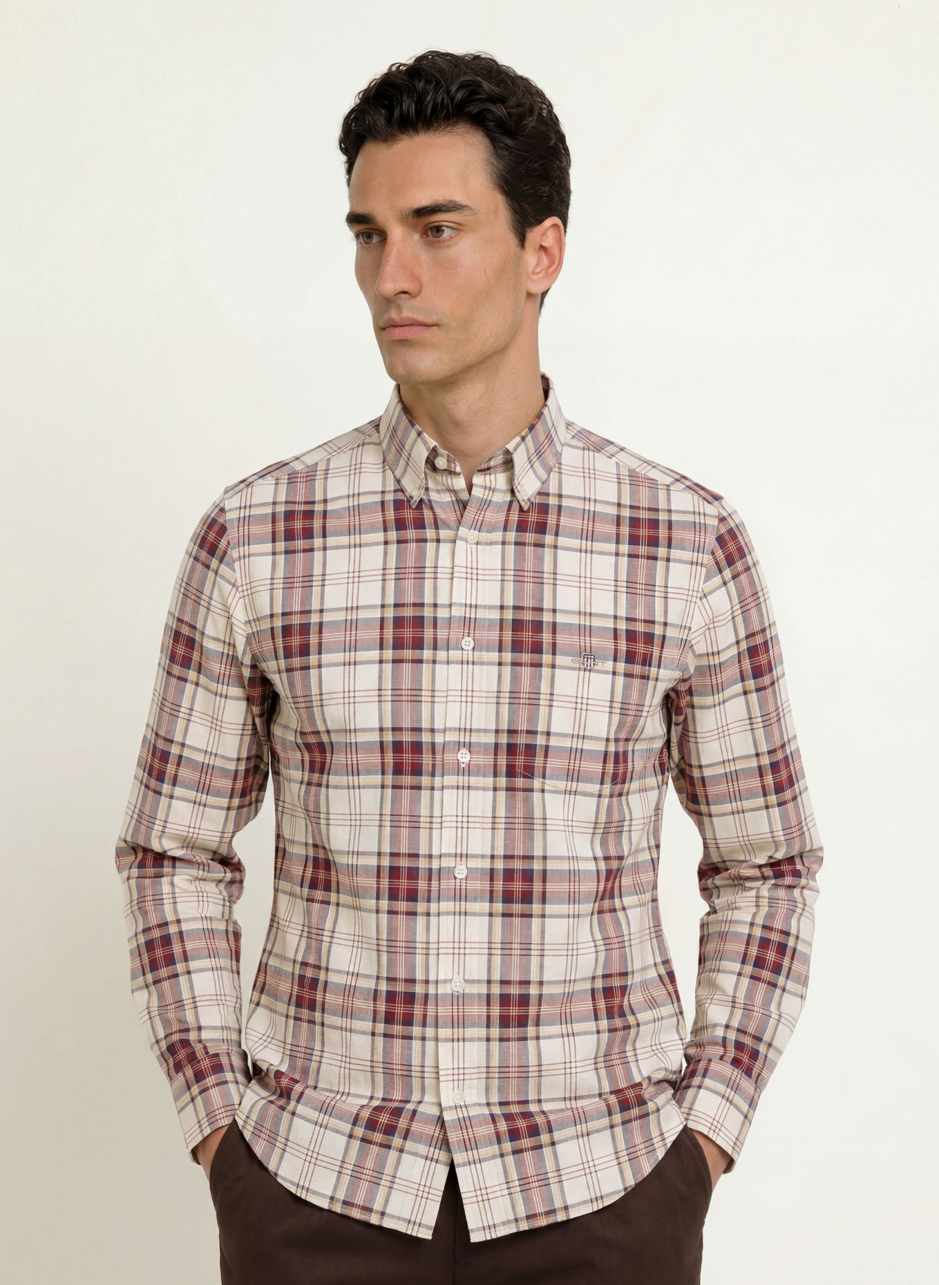 GANT Hemd Regular Fit: DUNKELROT / ECRU / DUNKELBLAU