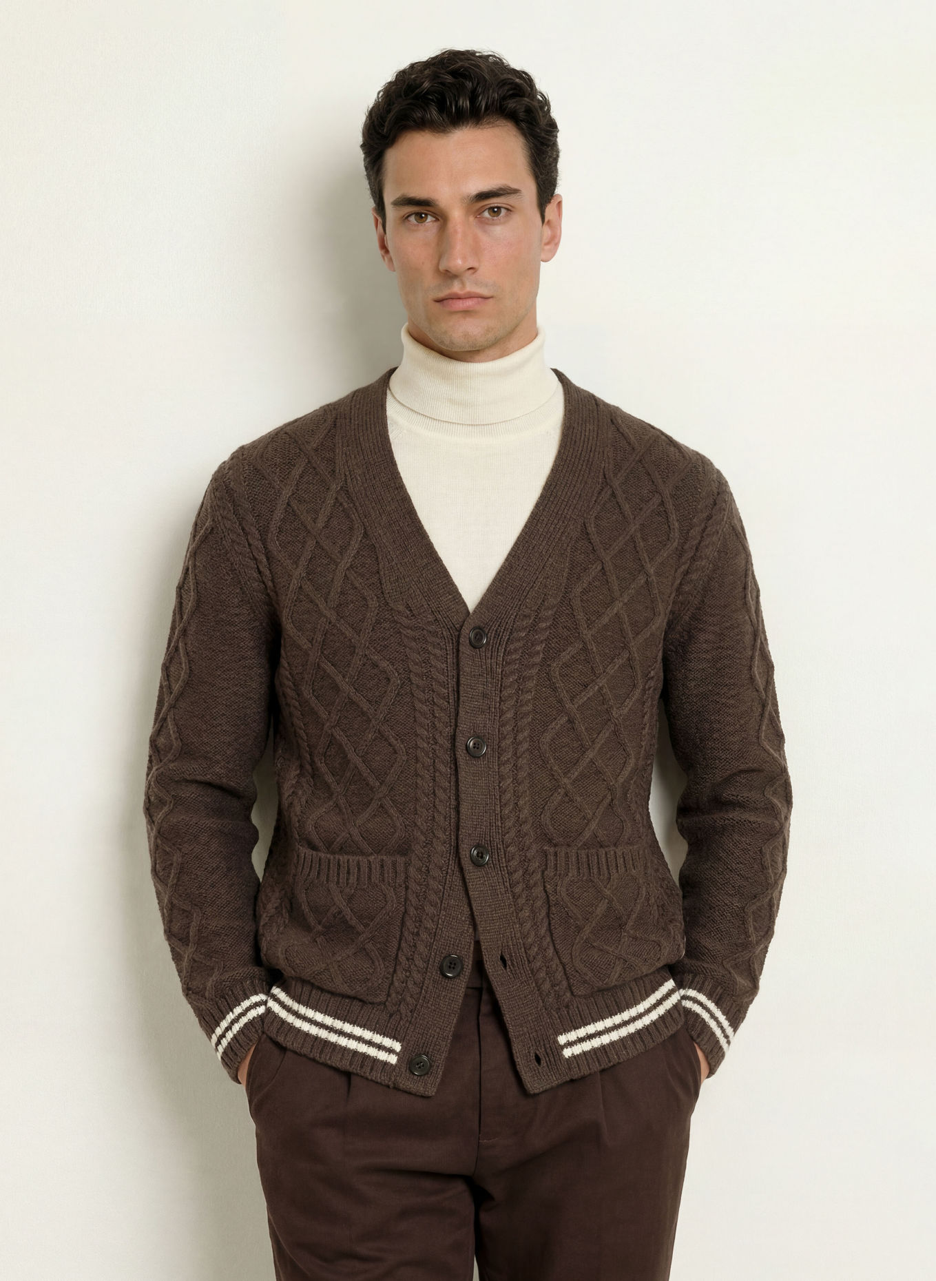 GANT Cardigan: KHAKI / WHITE