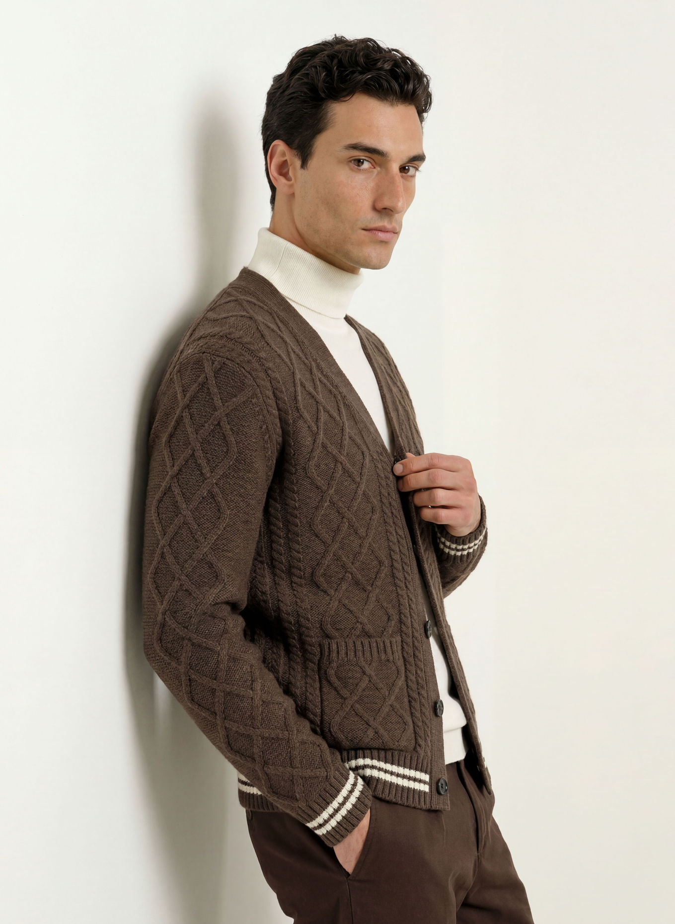 GANT Cardigan: KHAKI / WHITE