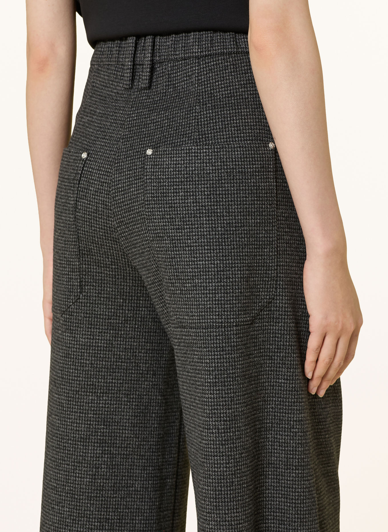 MAC DAYDREAM Spodnie typu culotte MILTON z flaneli: CZARNY / SZAROBRĄZOWY