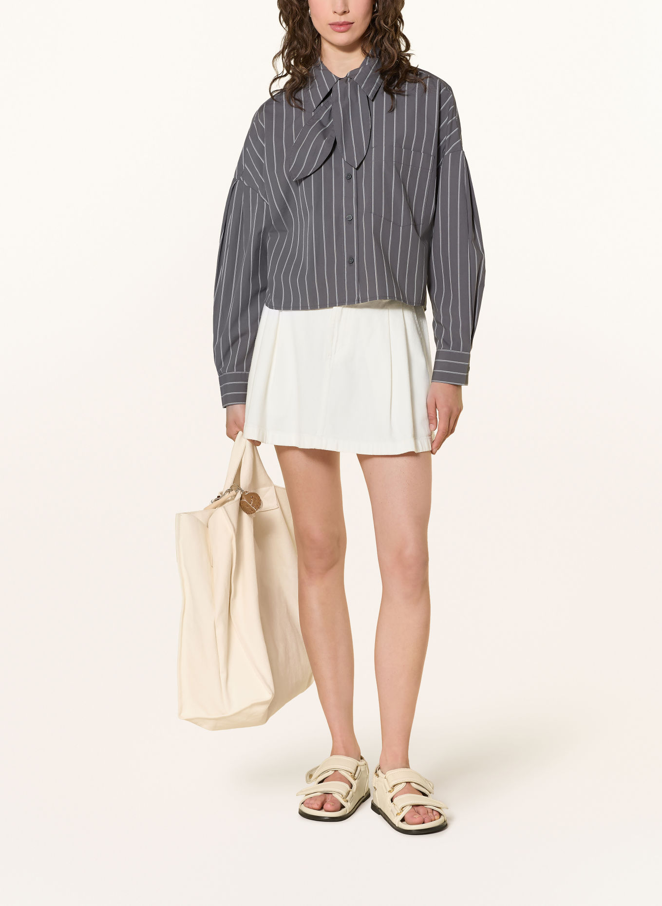 Marc O'Polo DENIM Hemdbluse mit abnehmbarer Schluppe: DUNKELGRAU / WEISS