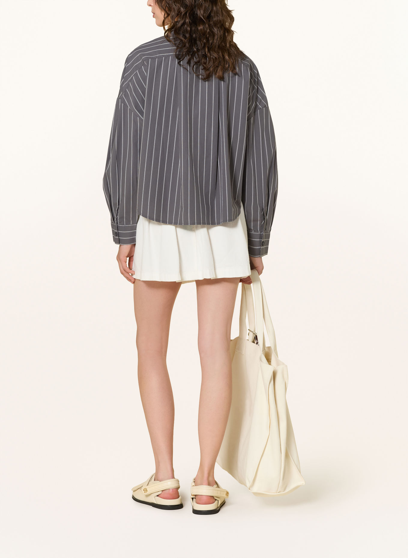 Marc O'Polo DENIM Hemdbluse mit abnehmbarer Schluppe: DUNKELGRAU / WEISS