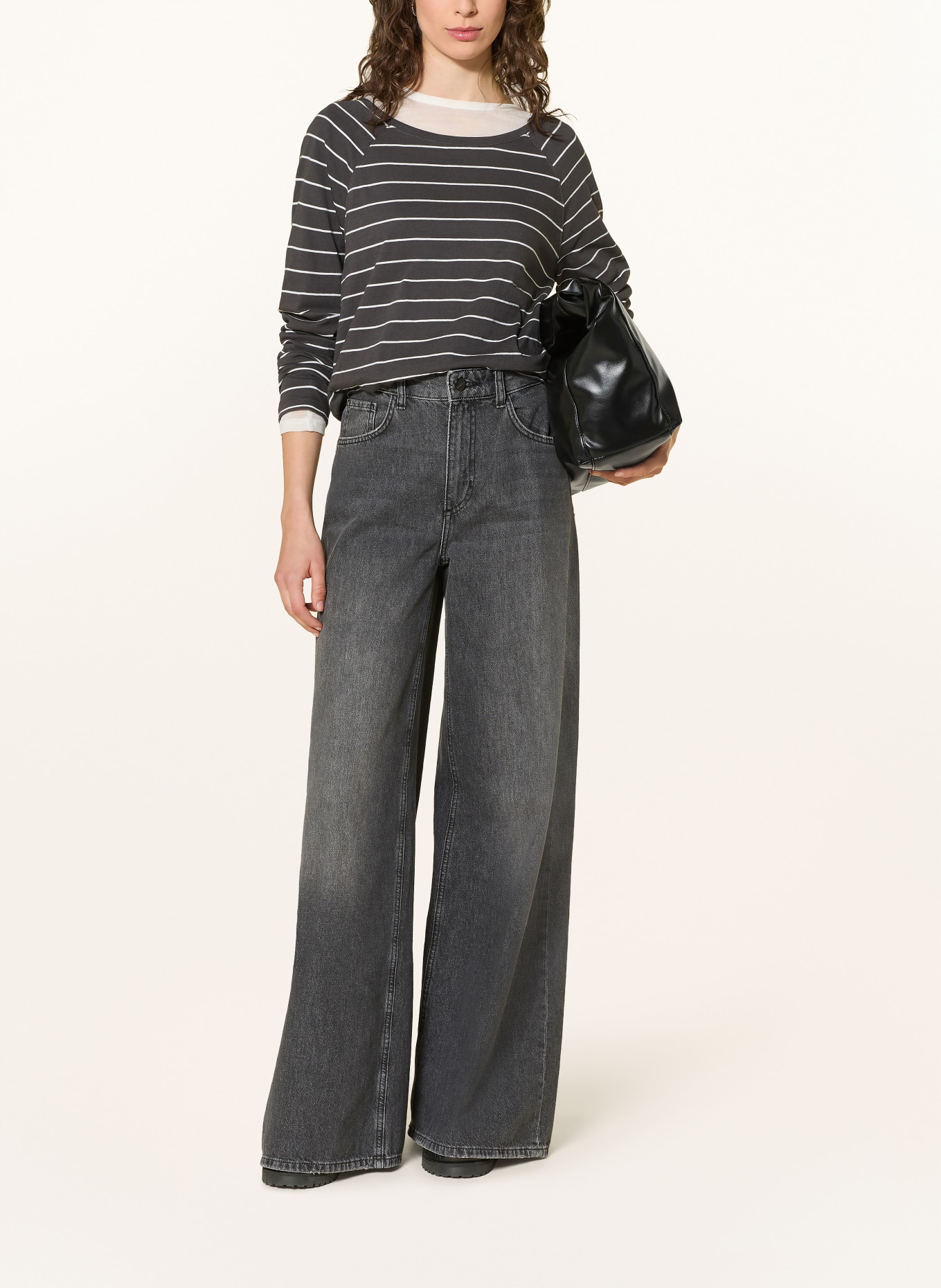 Marc O'Polo DENIM Haut à manches longues: GRIS FONCÉ / BLANC