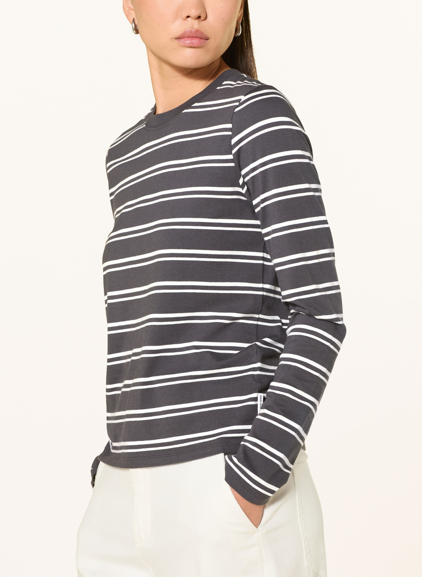 Marc O'Polo DENIM Longsleeve: DUNKELGRAU / WEISS