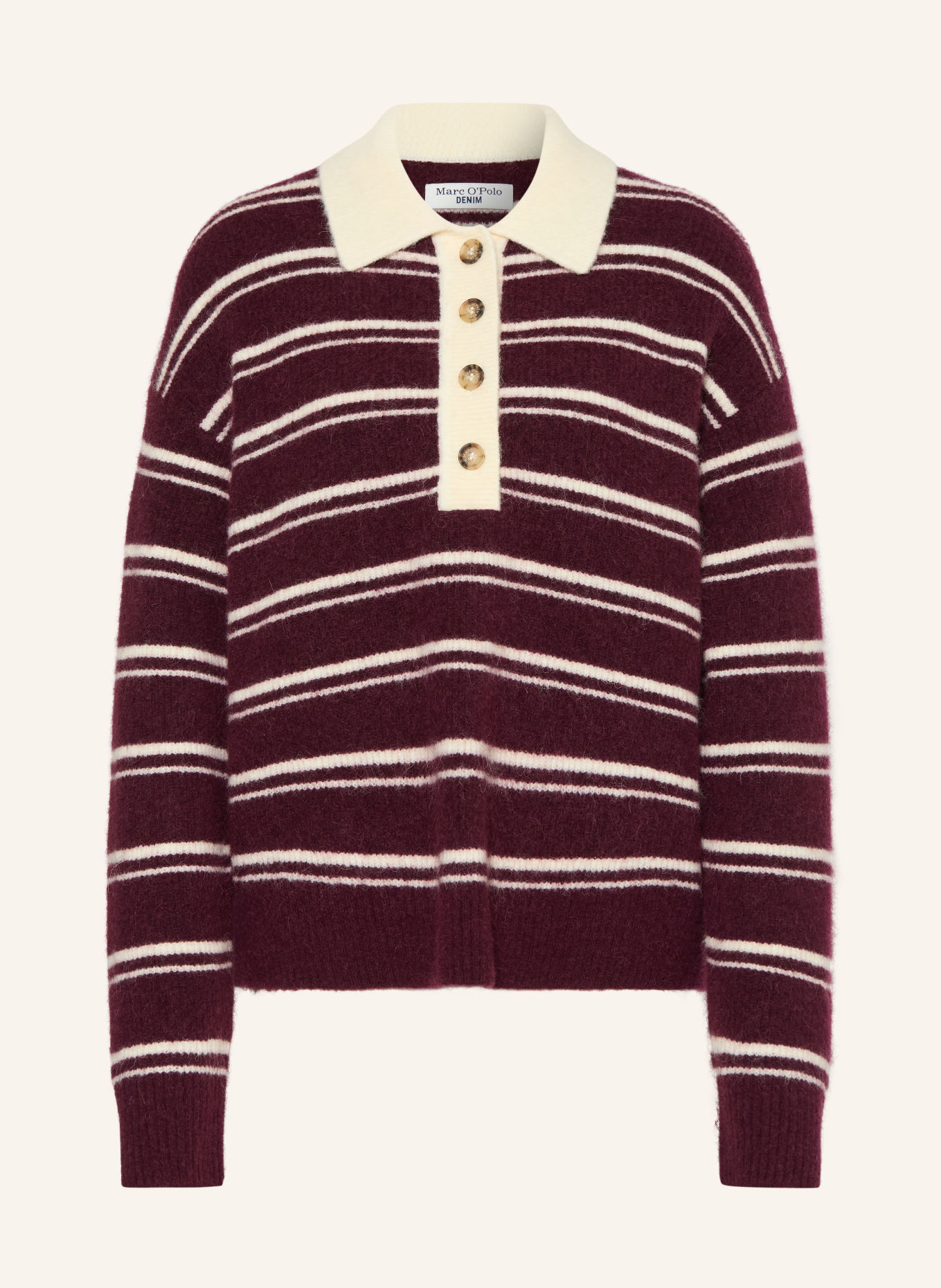 Marc O'Polo DENIM Knit polo shirt with alpaca: DARK RED / CREAM