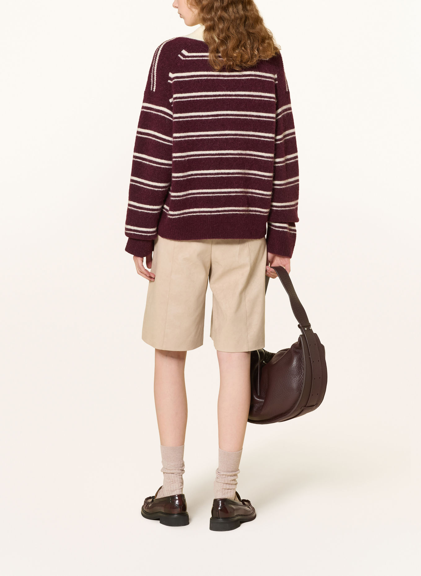 Marc O'Polo DENIM Knit polo shirt with alpaca: DARK RED / CREAM