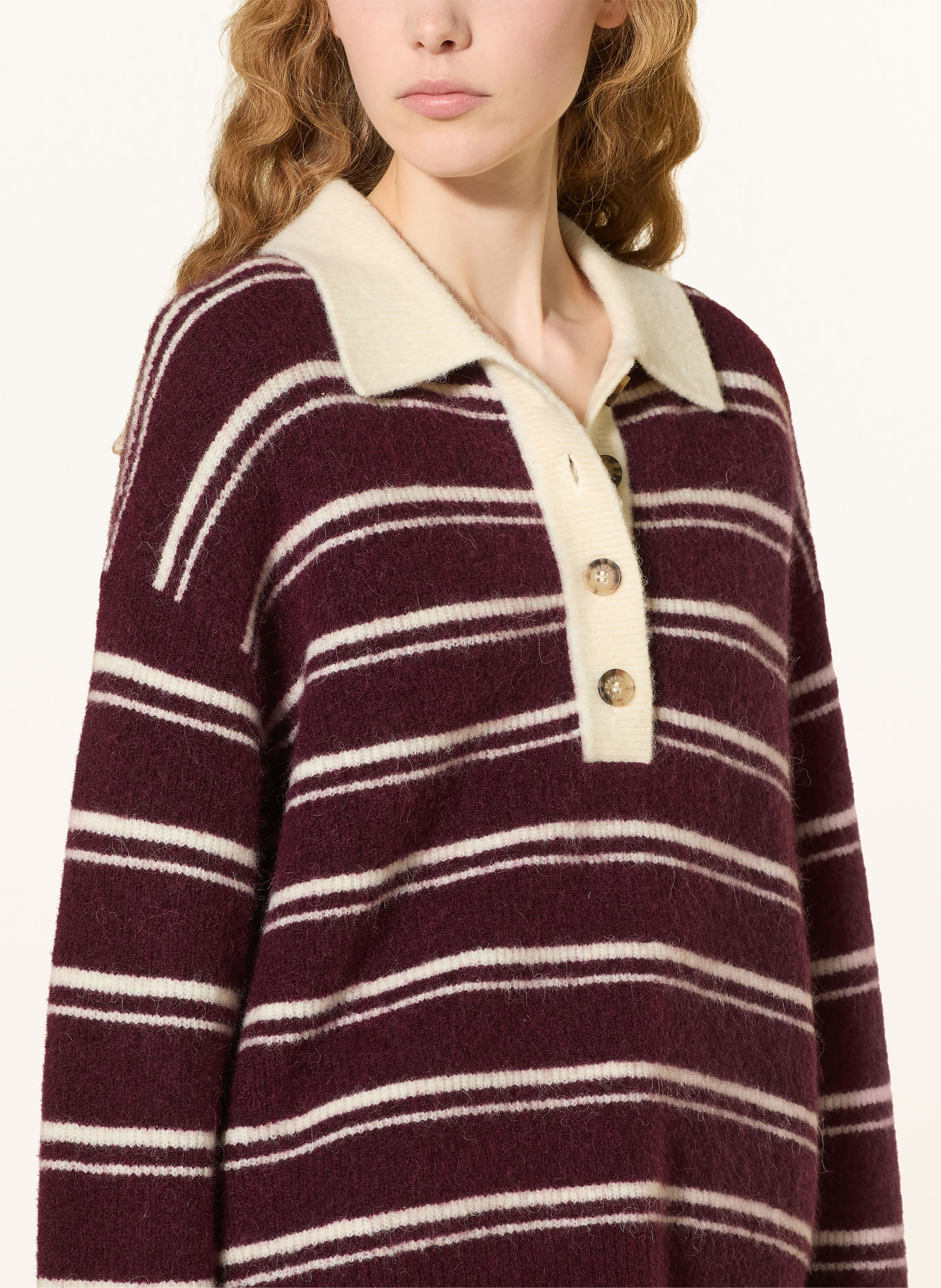 Marc O'Polo DENIM Knit polo shirt with alpaca: DARK RED / CREAM