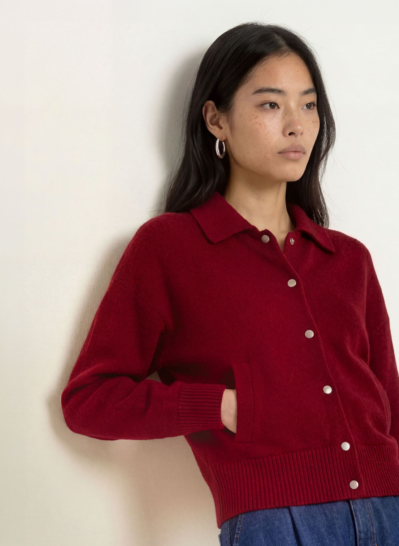 Marc O'Polo DENIM Strickjacke: DUNKELROT