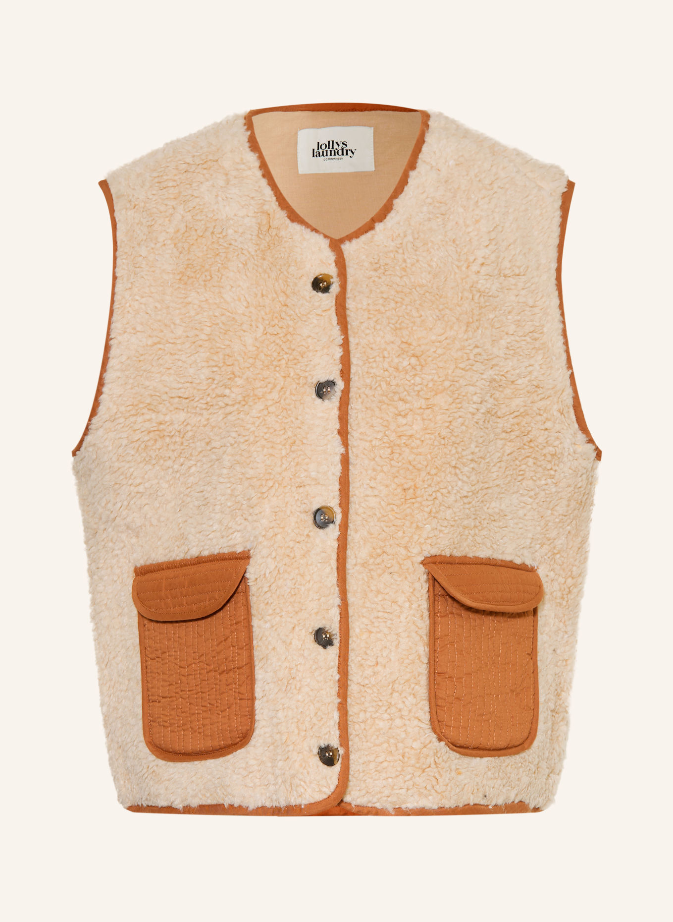 lollys laundry JACELL Faux Fur Vest: BEIGE / BROWN / LIGHT BLUE