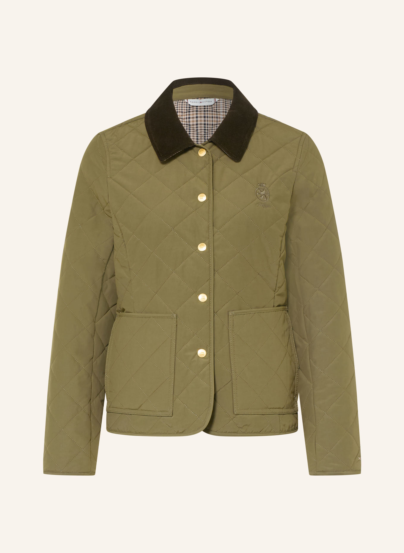 TOMMY HILFIGER Quilted jacket with corduroy: KHAKI / DARK GREEN