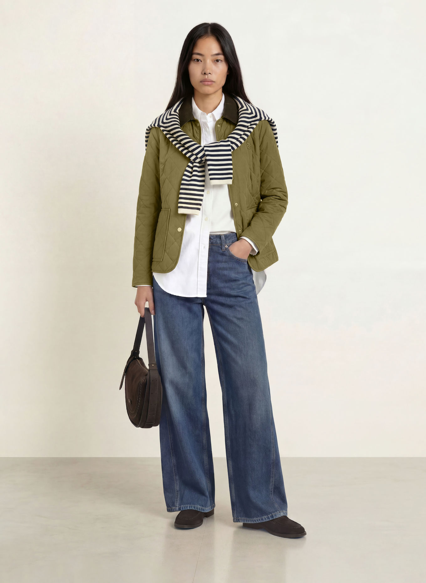 TOMMY HILFIGER Quilted jacket with corduroy: KHAKI / DARK GREEN