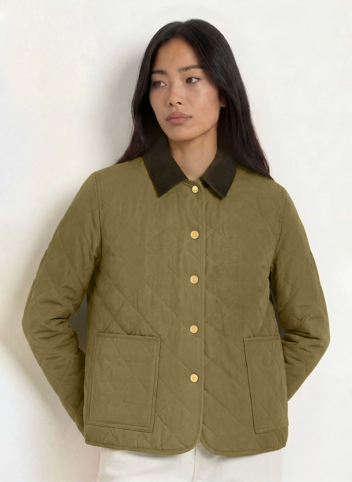 TOMMY HILFIGER Quilted jacket with corduroy: KHAKI / DARK GREEN