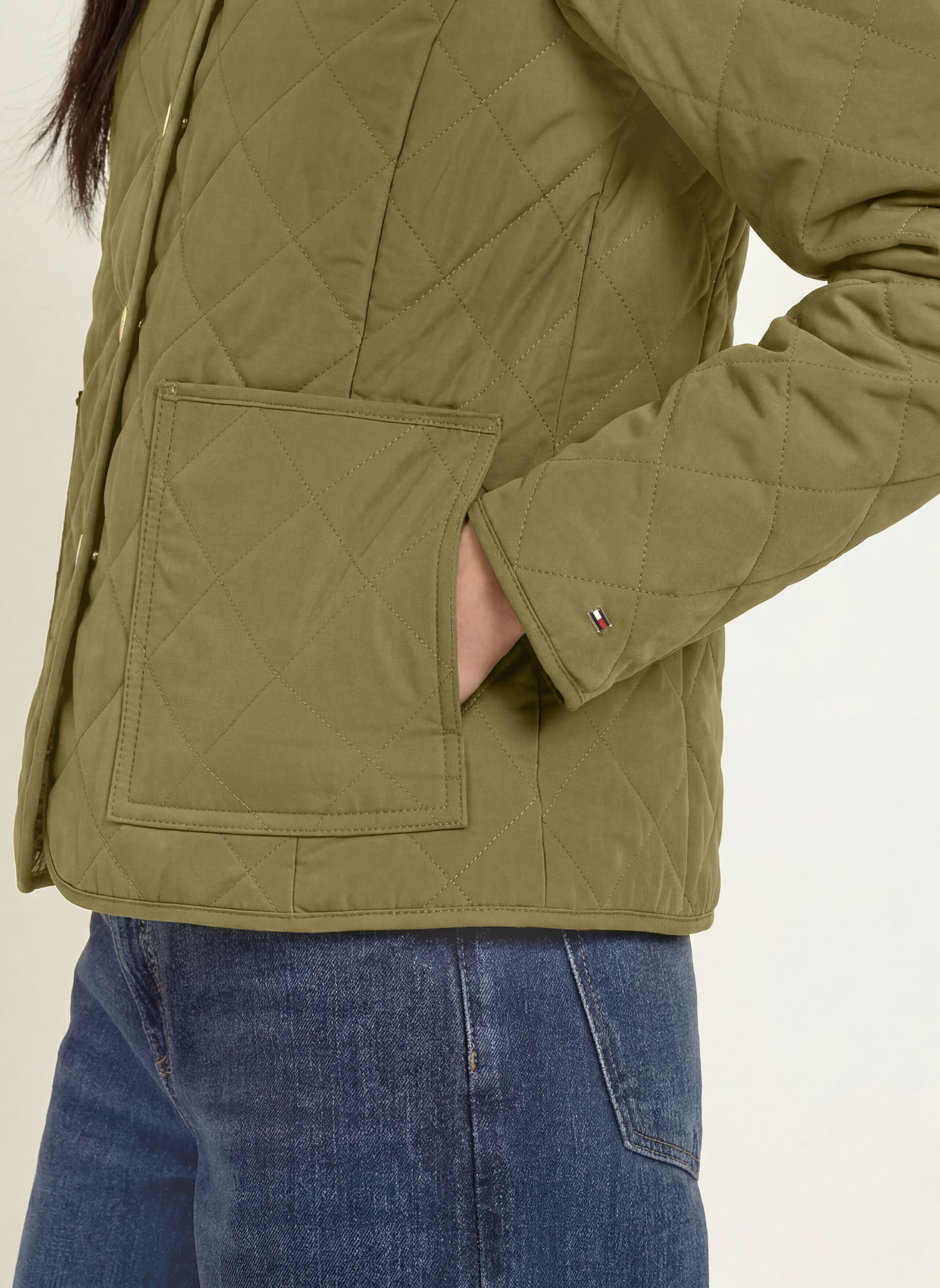 TOMMY HILFIGER Quilted jacket with corduroy: KHAKI / DARK GREEN