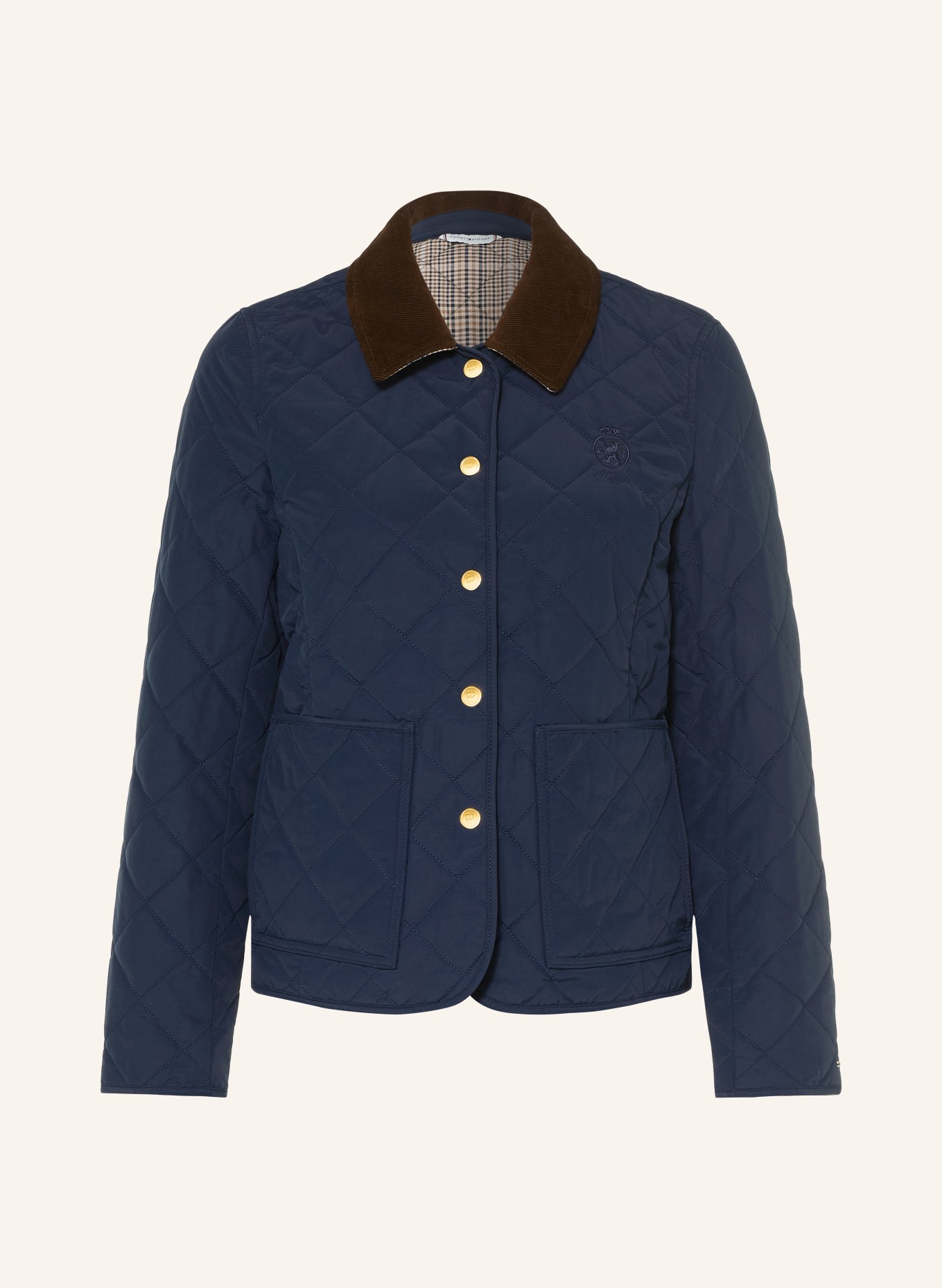 TOMMY HILFIGER Steppjacke mit Cord: DUNKELBLAU / DUNKELBRAUN