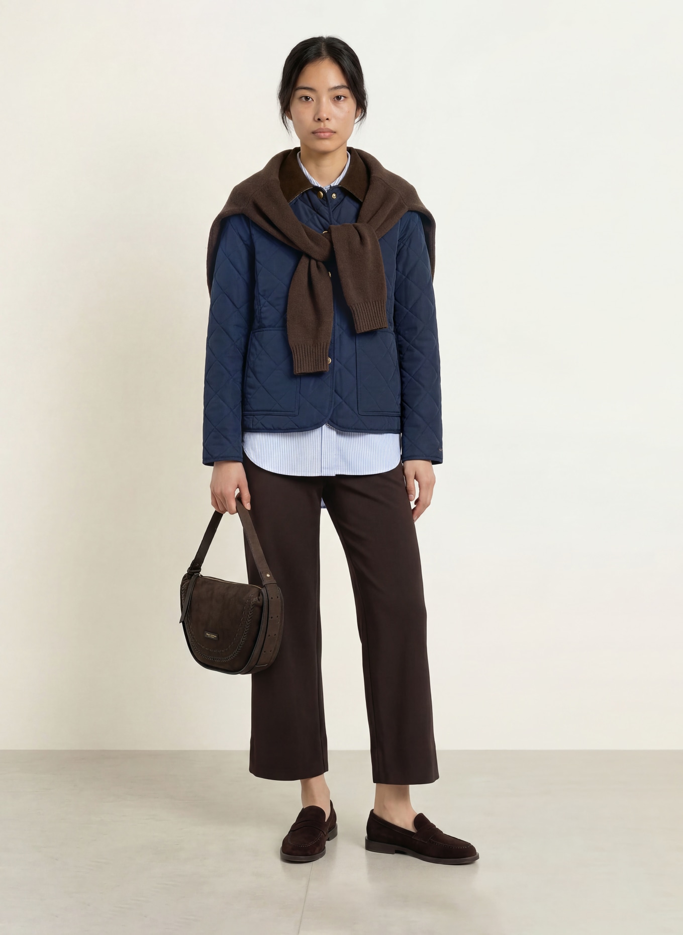 TOMMY HILFIGER Steppjacke mit Cord: DUNKELBLAU / DUNKELBRAUN