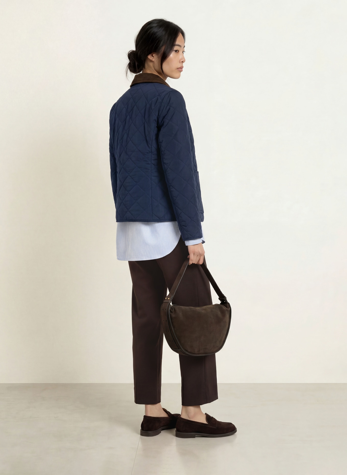 TOMMY HILFIGER Steppjacke mit Cord: DUNKELBLAU / DUNKELBRAUN