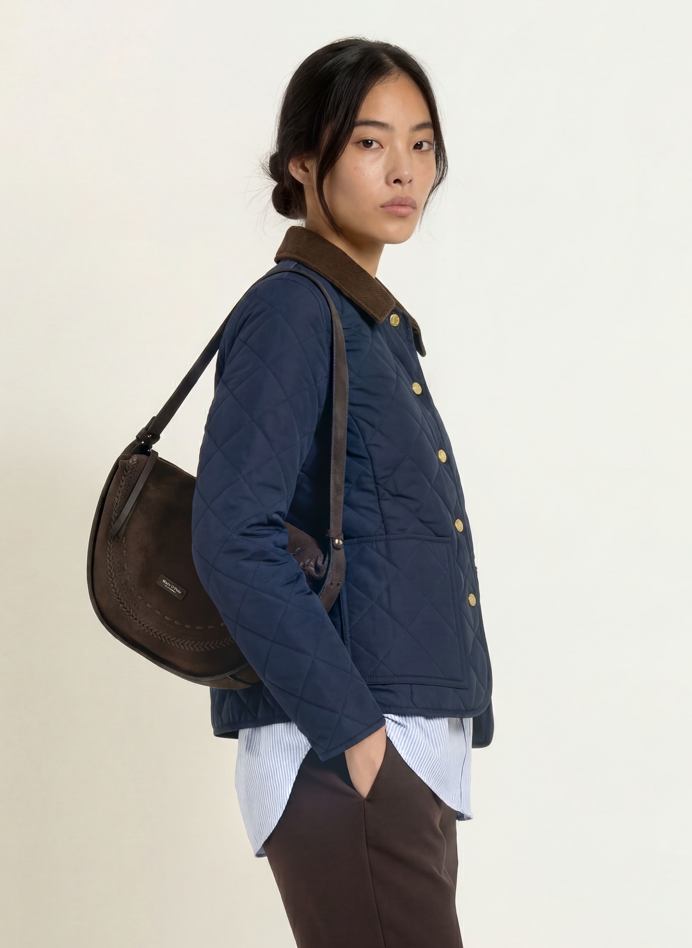TOMMY HILFIGER Steppjacke mit Cord: DUNKELBLAU / DUNKELBRAUN