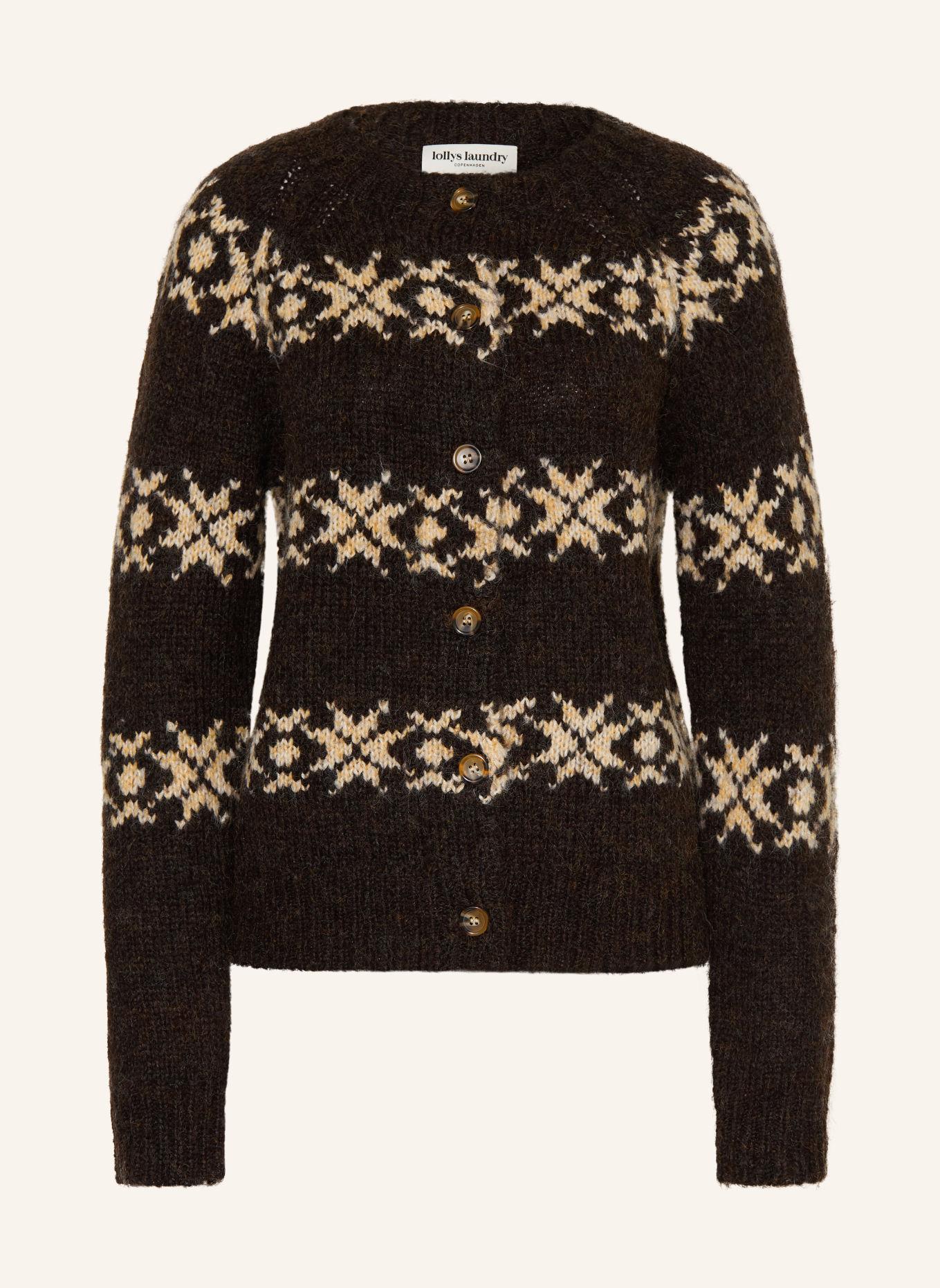 lollys laundry PADOVALL Cardigan: DARK BROWN / BEIGE