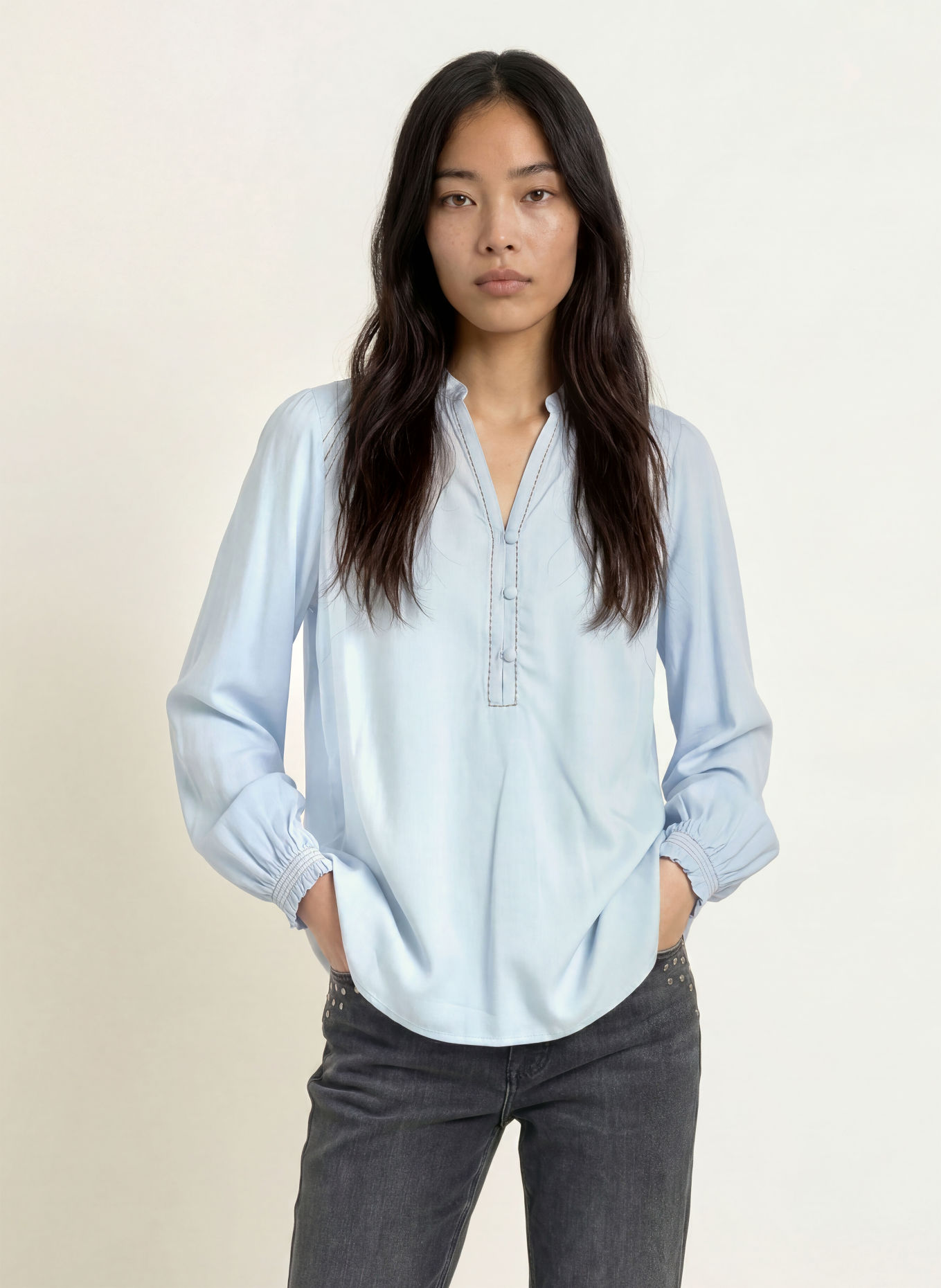 MOS MOSH Blusenshirt MMTAZZIN: HELLBLAU / BRAUN