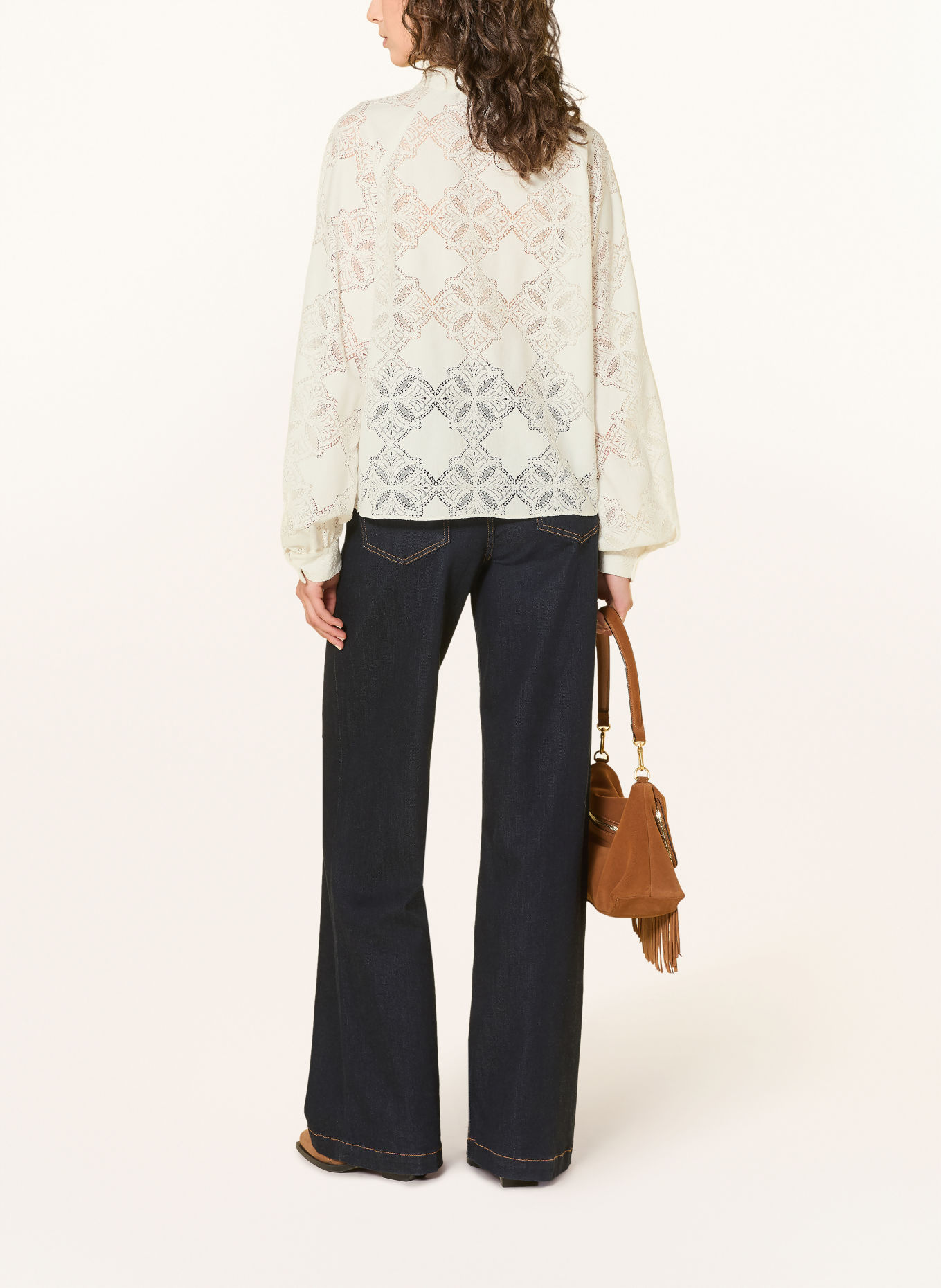 MOS MOSH MMTAMLYN tie-neck blouse with lace: ECRU