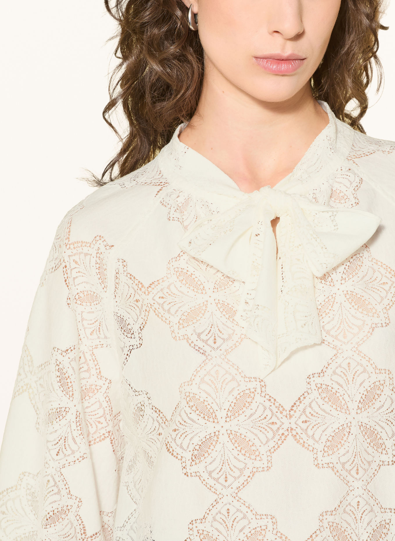MOS MOSH MMTAMLYN tie-neck blouse with lace: ECRU