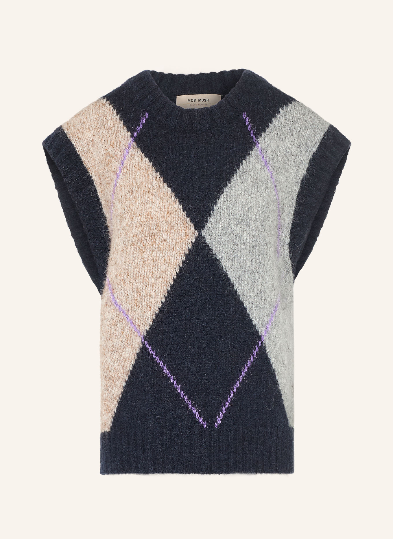MOS MOSH MMJENNINE sweater vest with alpaca: DARK BLUE / GRAY / LIGHT PURPLE