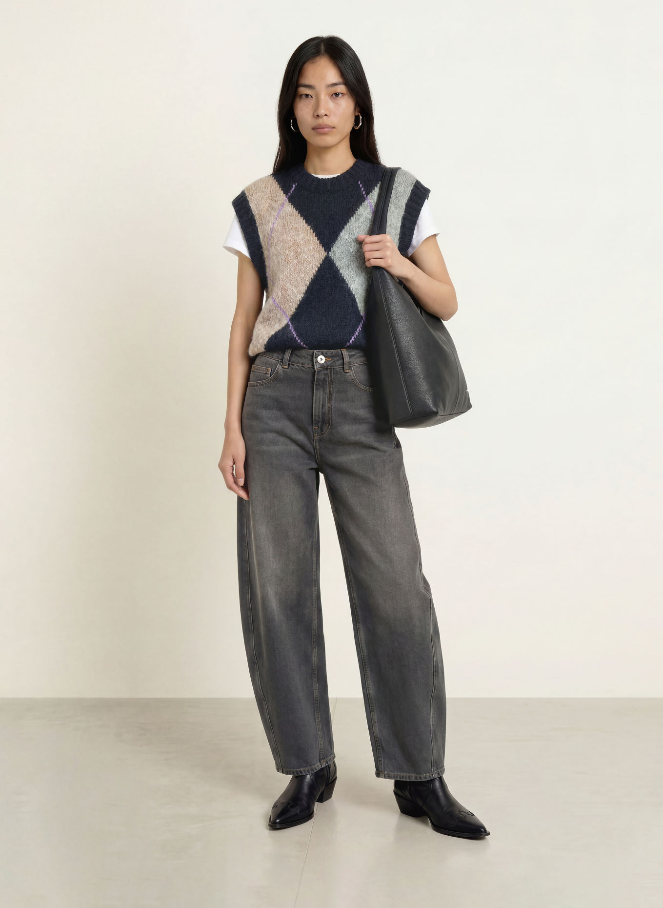 MOS MOSH MMJENNINE sweater vest with alpaca: DARK BLUE / GRAY / LIGHT PURPLE