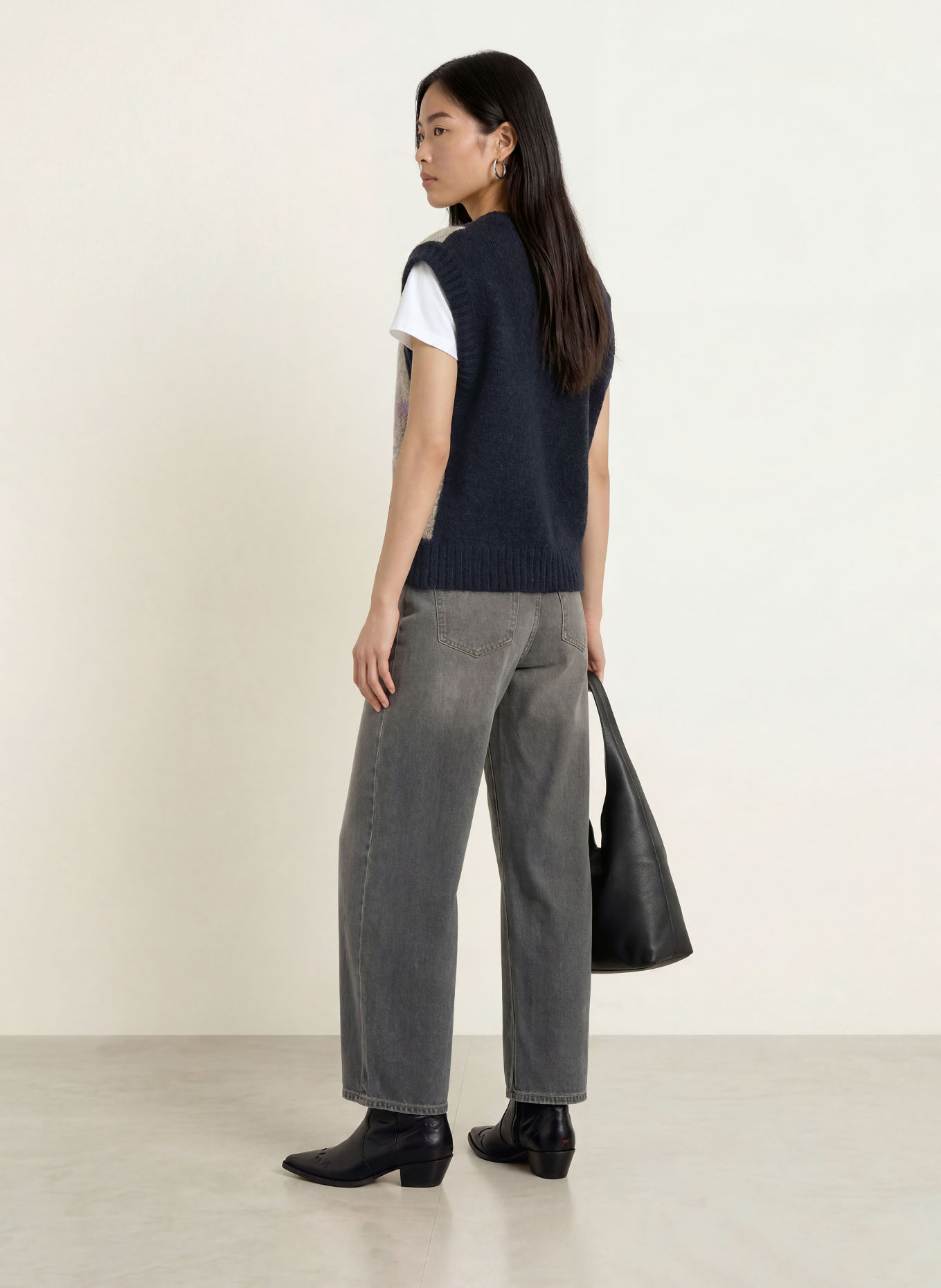 MOS MOSH MMJENNINE sweater vest with alpaca: DARK BLUE / GRAY / LIGHT PURPLE