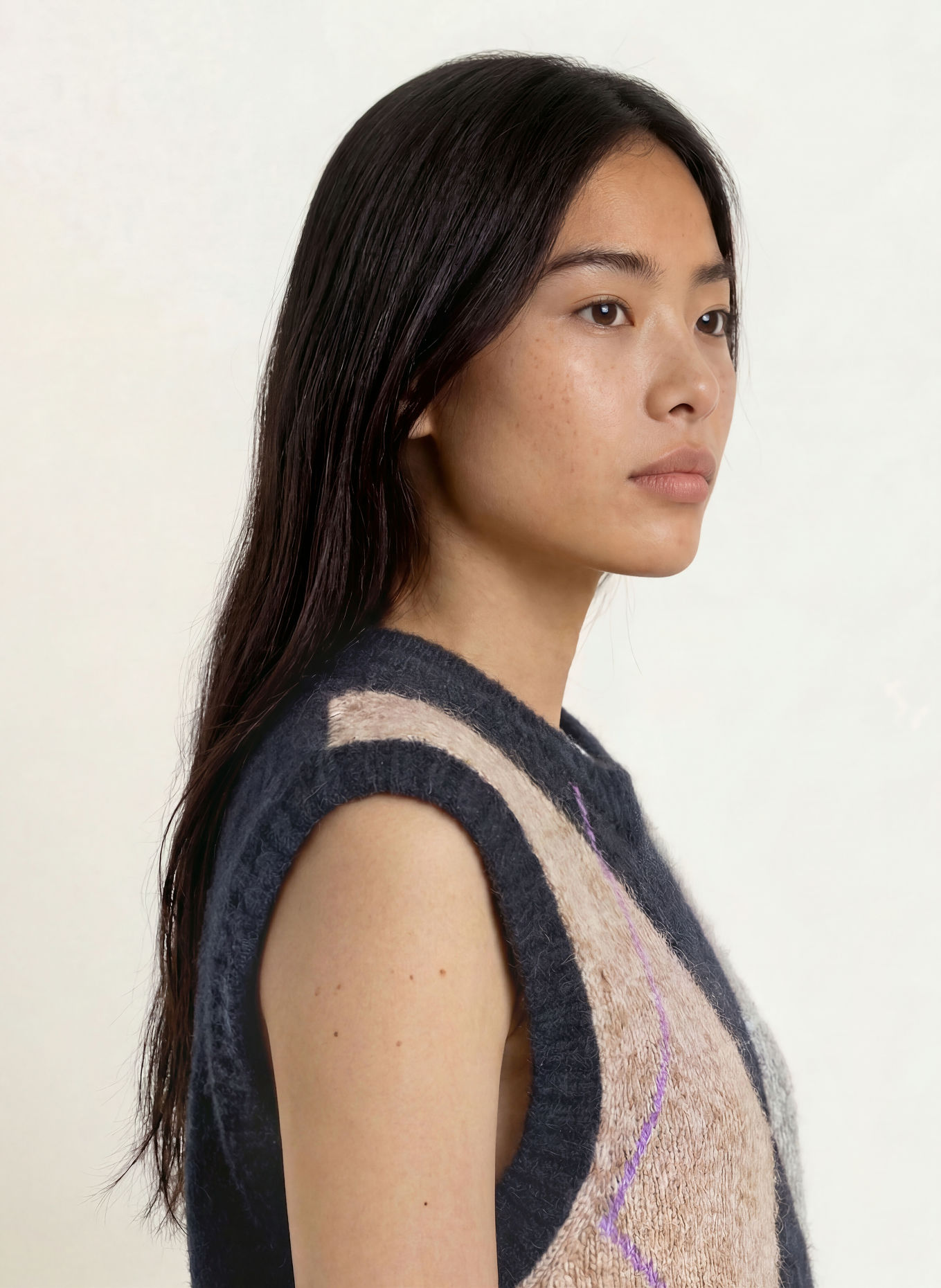 MOS MOSH MMJENNINE sweater vest with alpaca: DARK BLUE / GRAY / LIGHT PURPLE