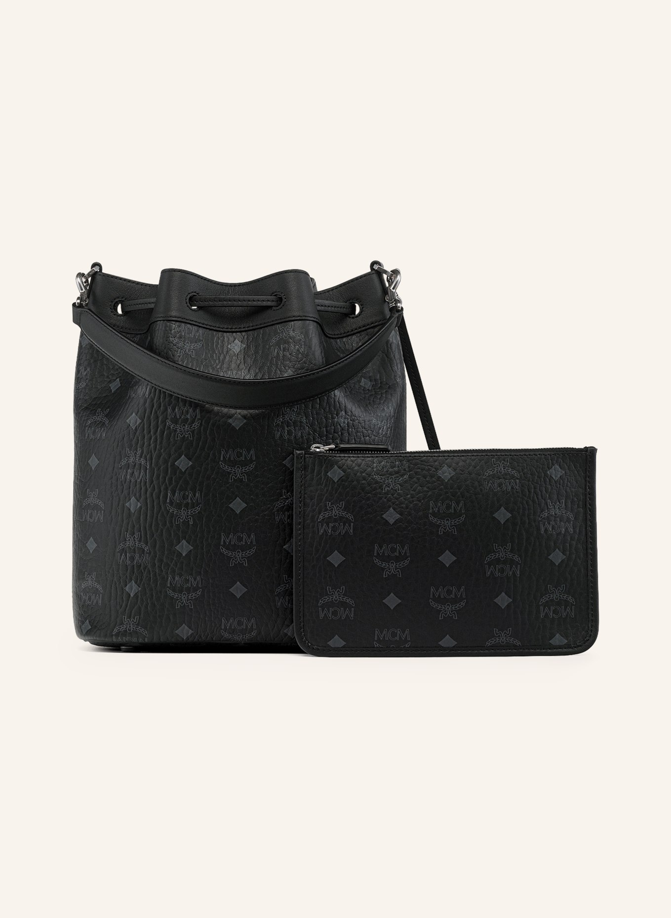 MCM Beuteltasche DESSAU mit Pouch: SCHWARZ / HELLGRAU