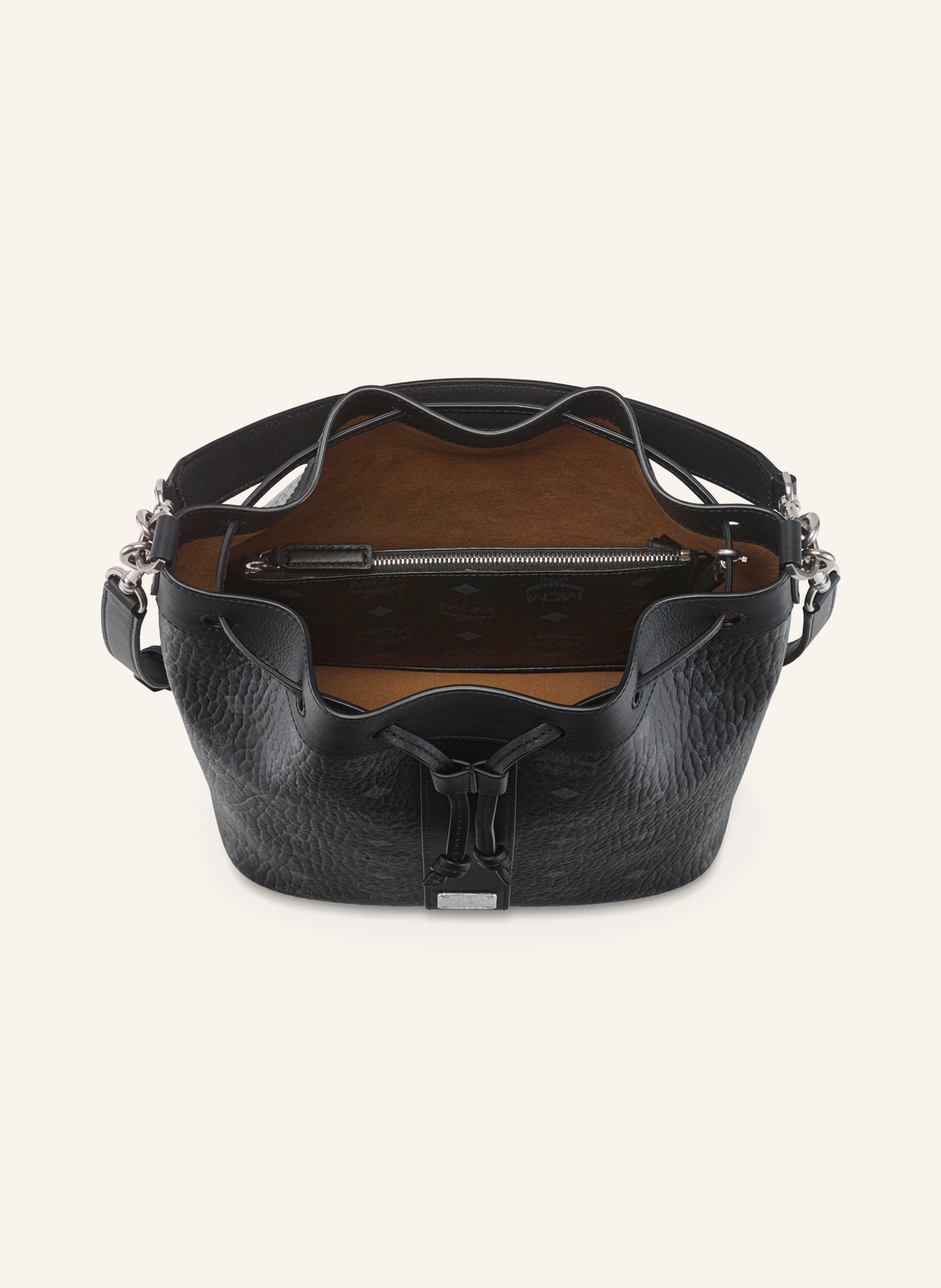 MCM Beuteltasche DESSAU mit Pouch: SCHWARZ / HELLGRAU