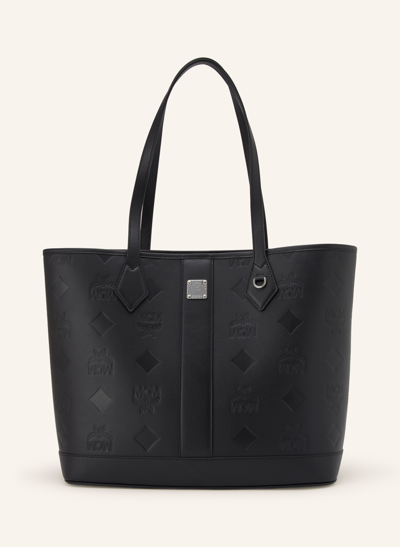 MCM LIZ MEDIUM Shopper with Pouch: BLACK / SILVER