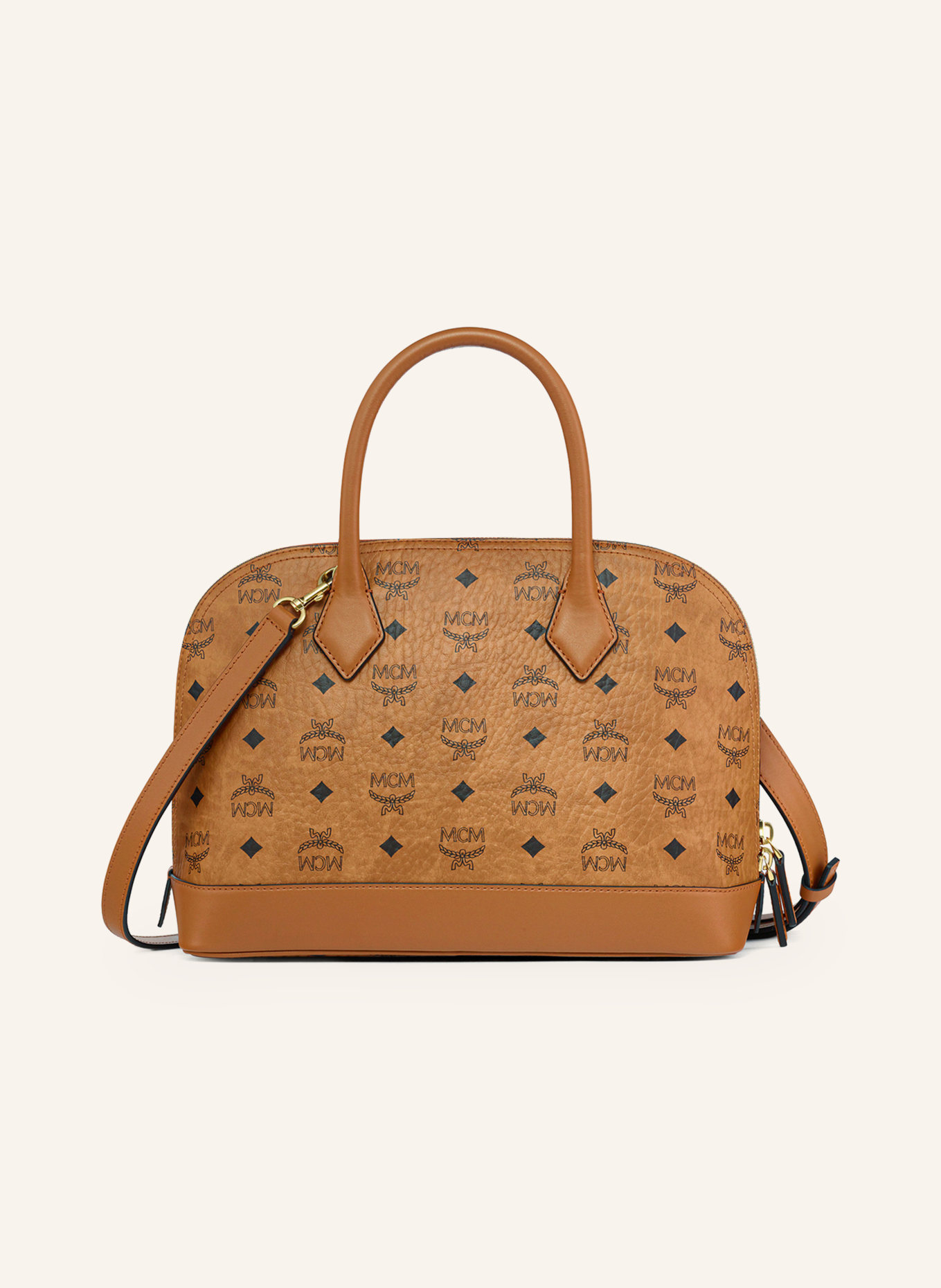 MCM PINA VISETOS Crossbody bag: COGNAC / GOLD / BLACK