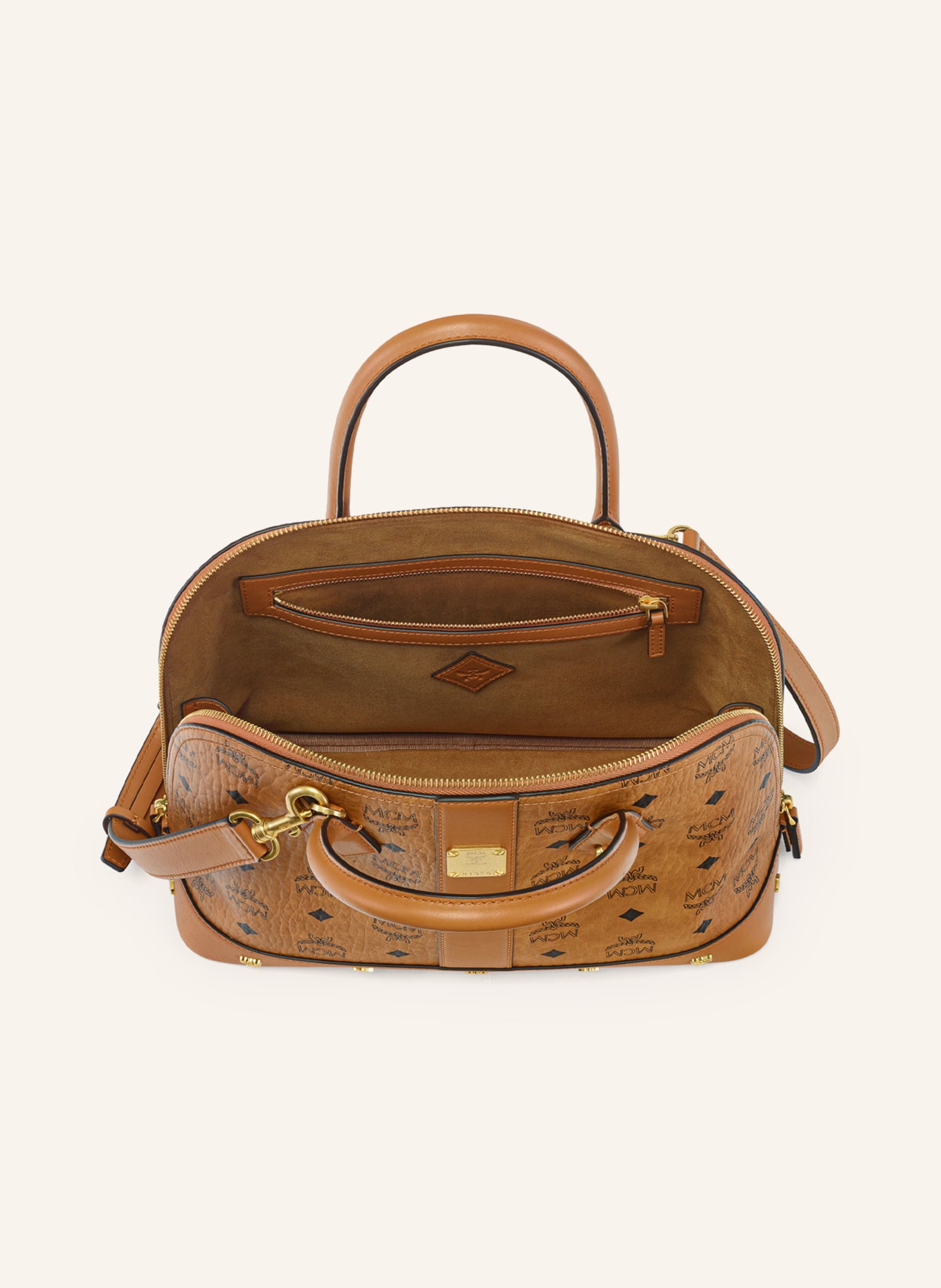 MCM PINA VISETOS Crossbody bag: COGNAC / GOLD / BLACK