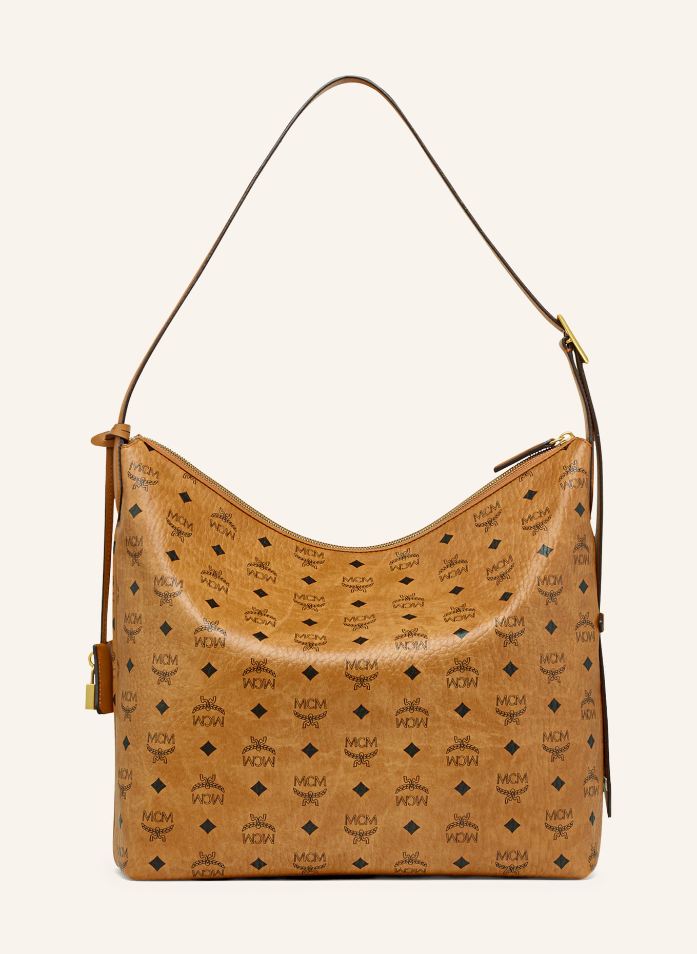 MCM Beuteltasche AREN VISETOS LARGE: COGNAC / GOLD / SCHWARZ