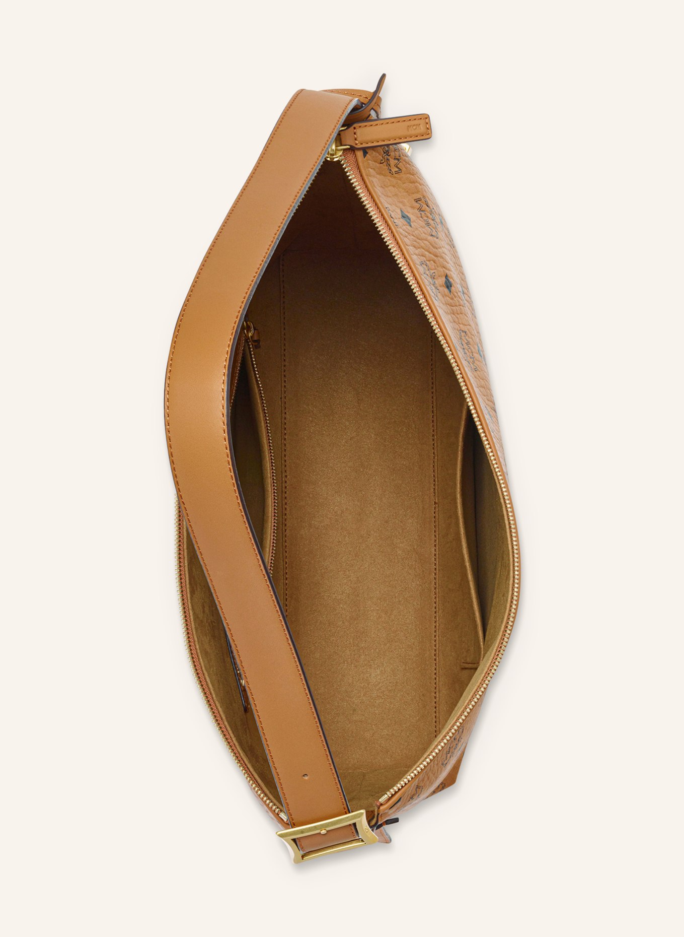 MCM Beuteltasche AREN VISETOS LARGE: COGNAC / GOLD / SCHWARZ