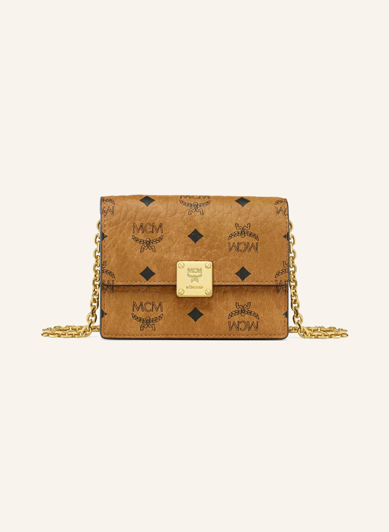 MCM Wallet on Chain AREN VISETOS: COGNAC / SCHWARZ