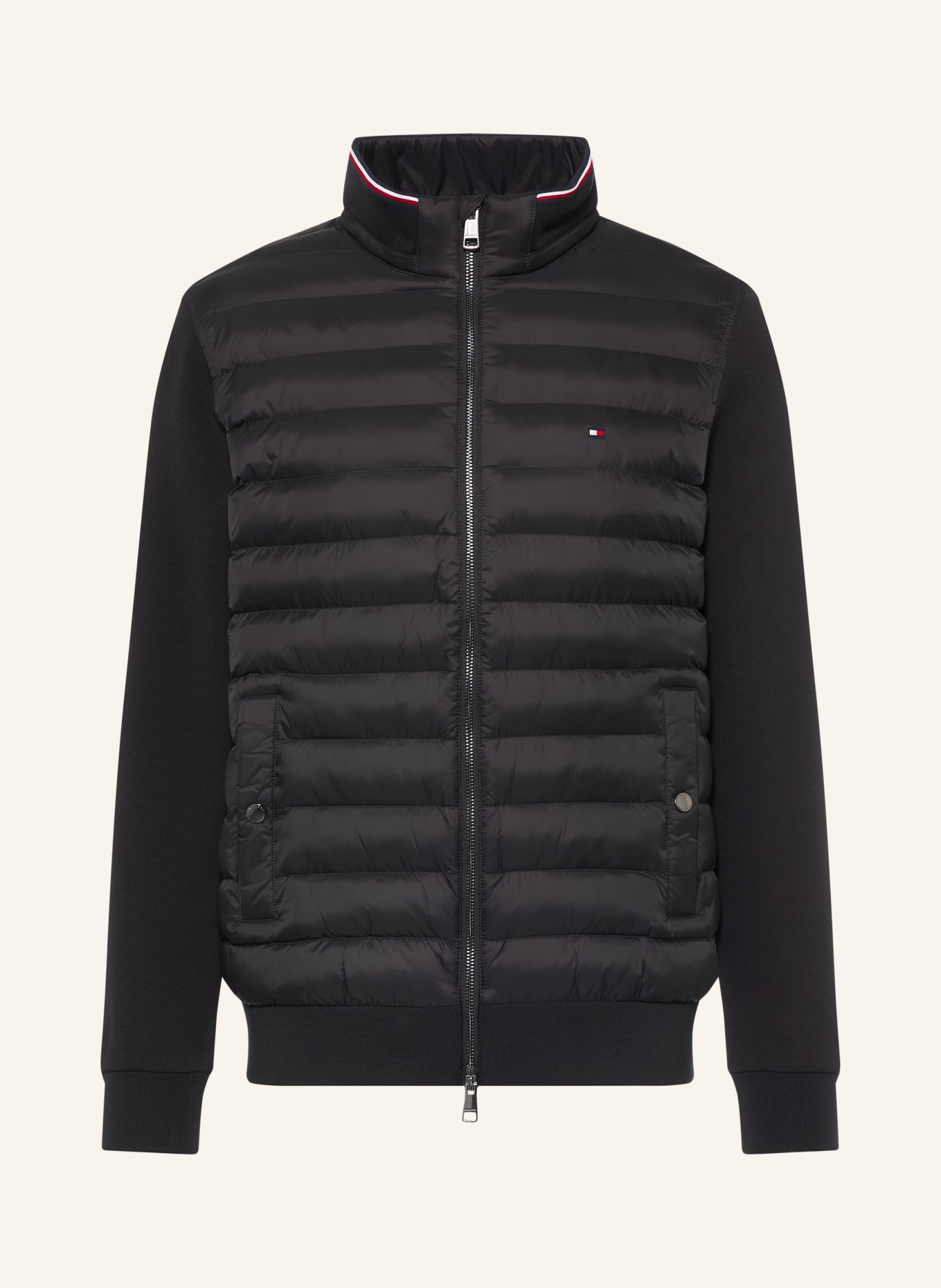 TOMMY HILFIGER Steppjacke im Materialmix: SCHWARZ
