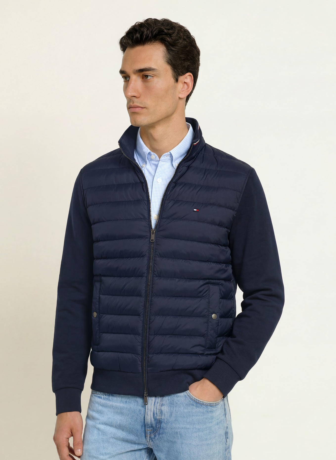 TOMMY HILFIGER Veste matelassée en mélange de matières: BLEU FONCÉ
