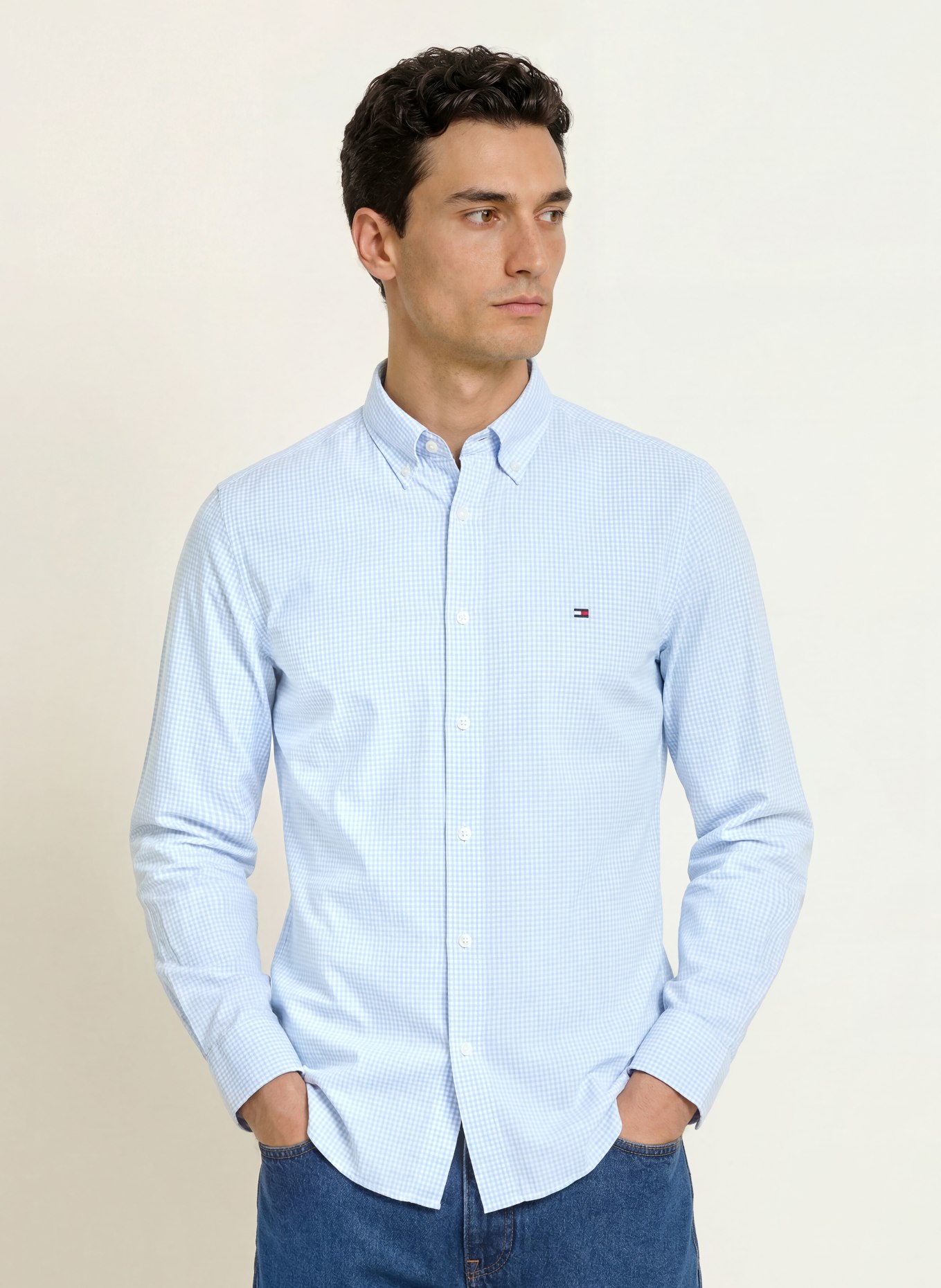 TOMMY HILFIGER Comfort Fit Shirt: LIGHT BLUE / WHITE